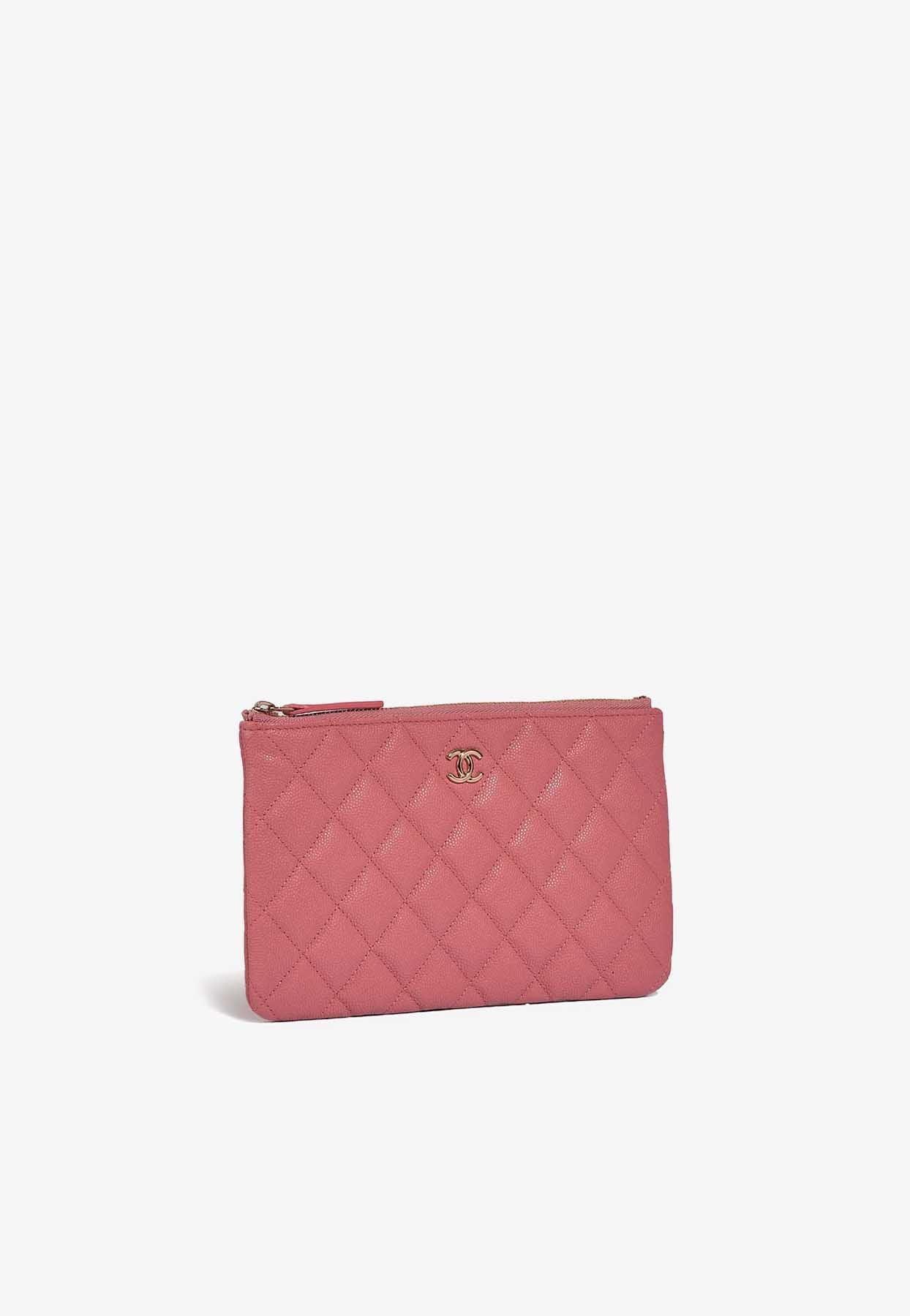 Chanel Timeless Clutch Bag In Rose Caviar Leather With Pale Gold