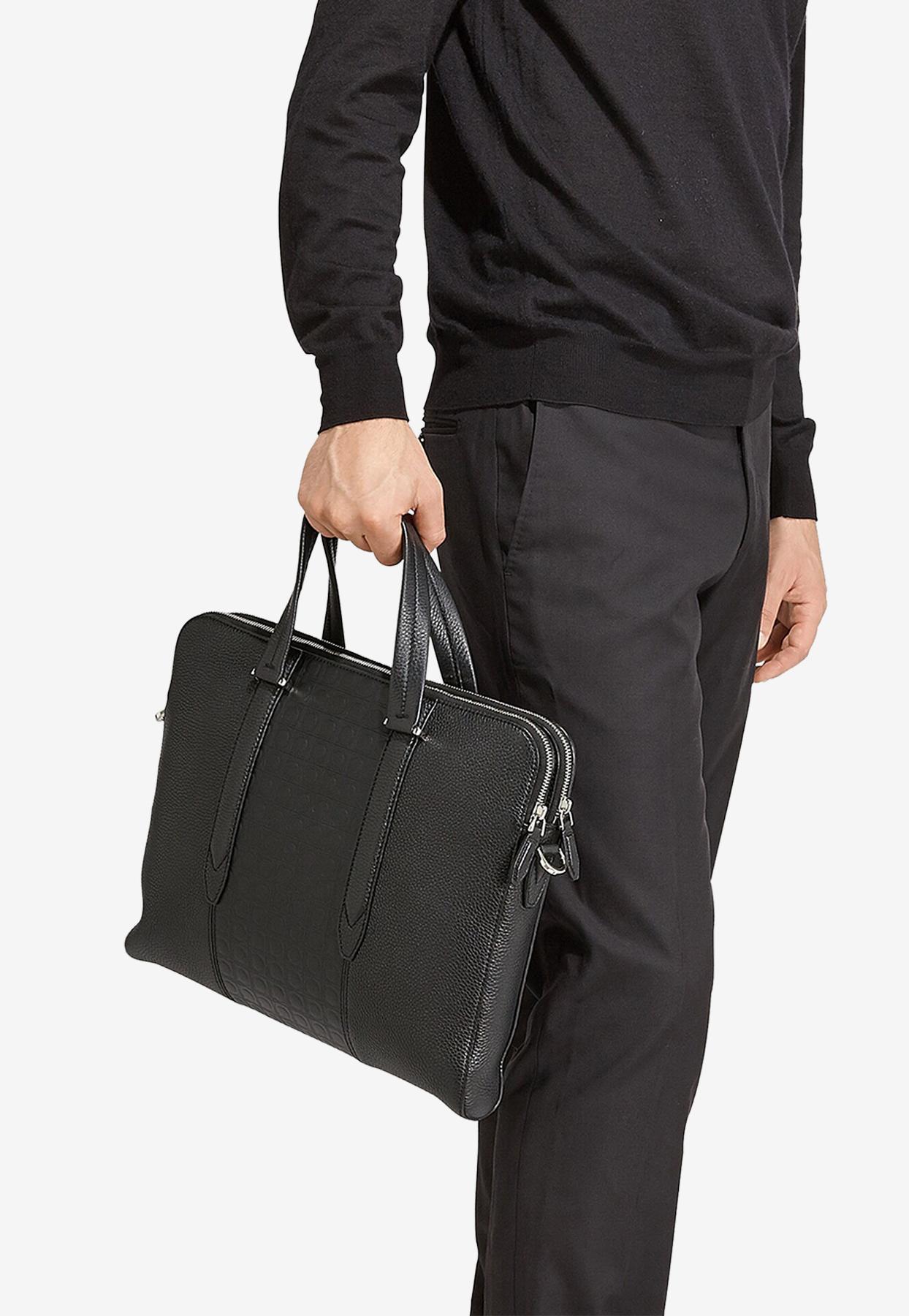 Mens Bags Briefcases and laptop bags Ferragamo Briefcase In Hammered Calf Leather in Black for Men 