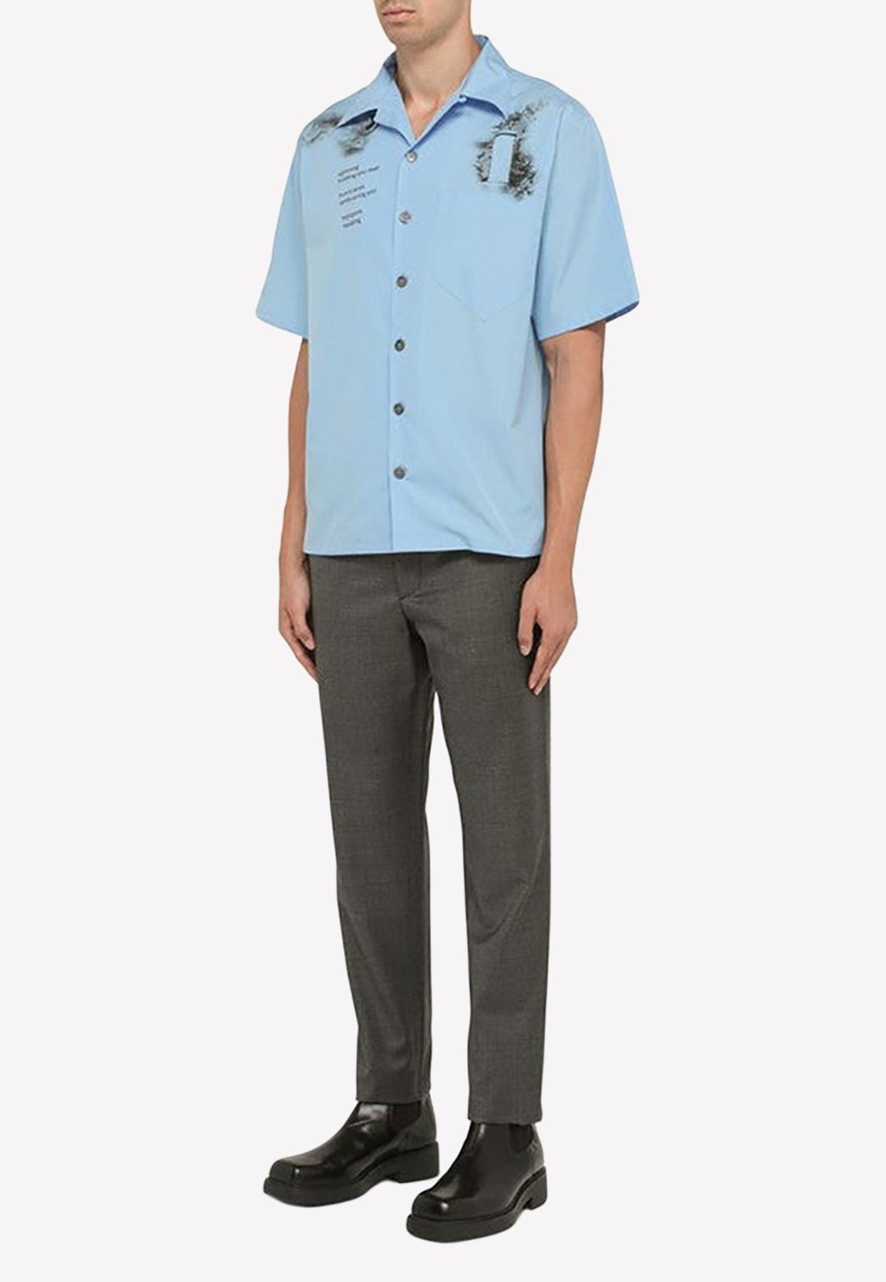 Prada Printed Short-sleeved Poplin Shirt in Blue for Men | Lyst
