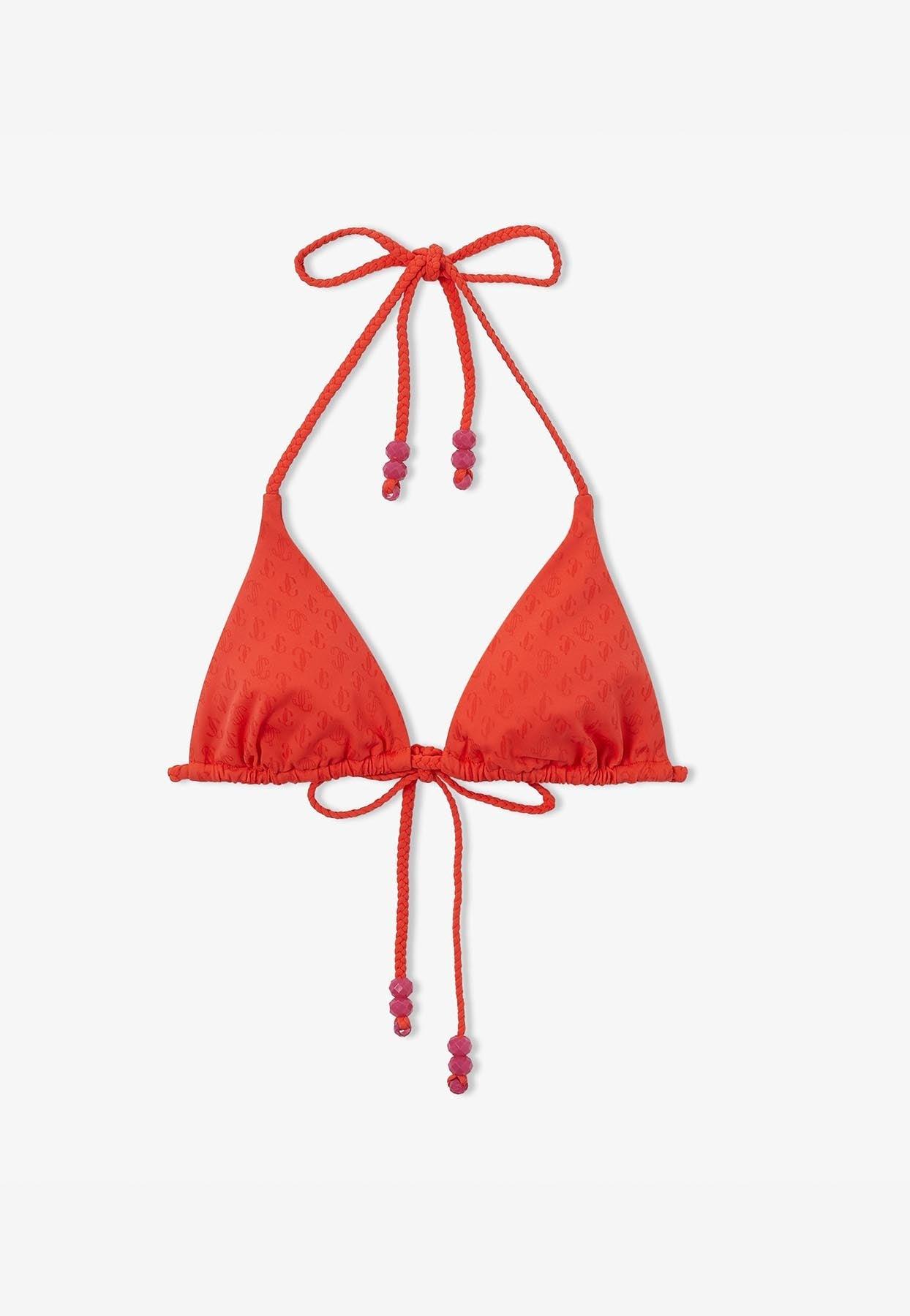 Jimmy Choo Ariah Jc Monogram Triangle Bikini Top In Red Lyst