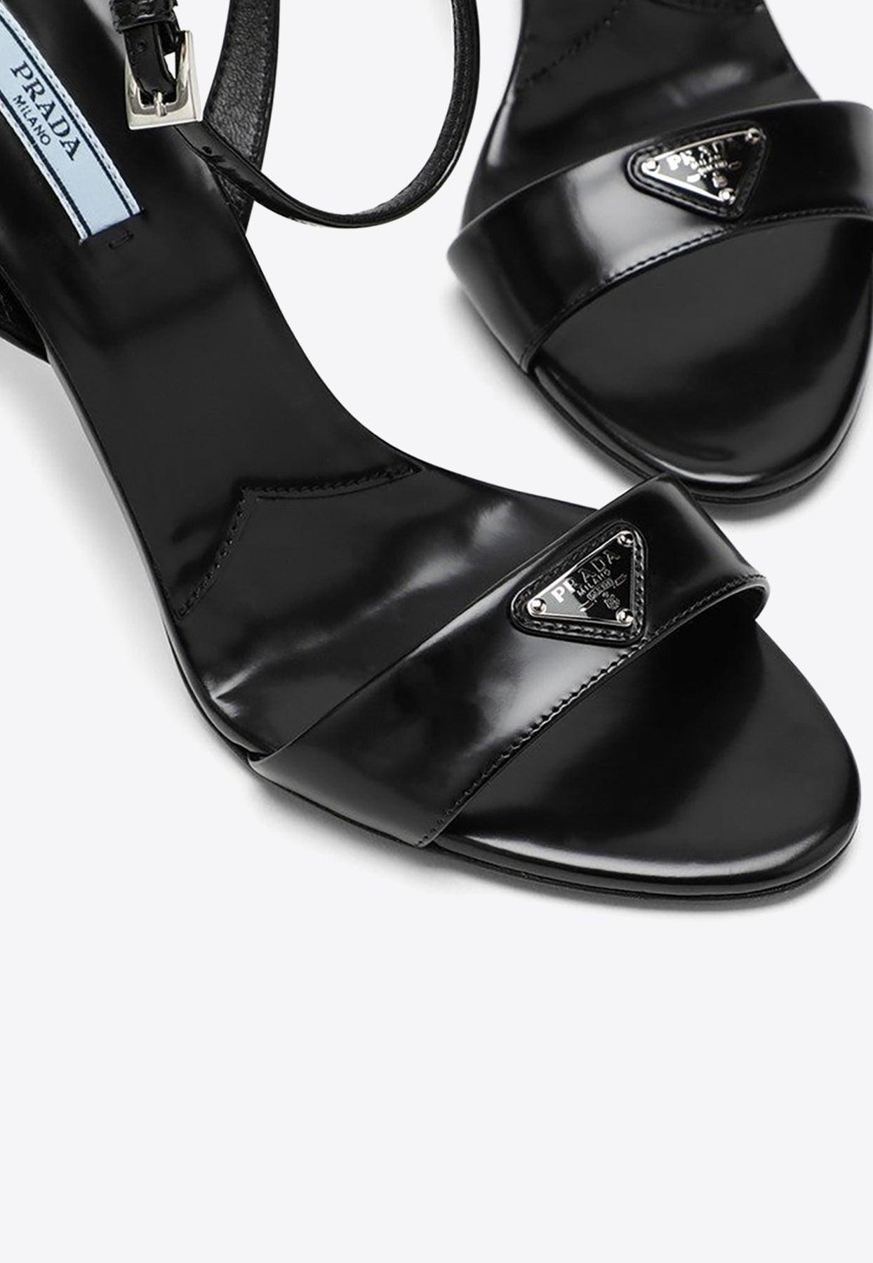 Prada 85 Brushed Leather Sandals in Black | Lyst