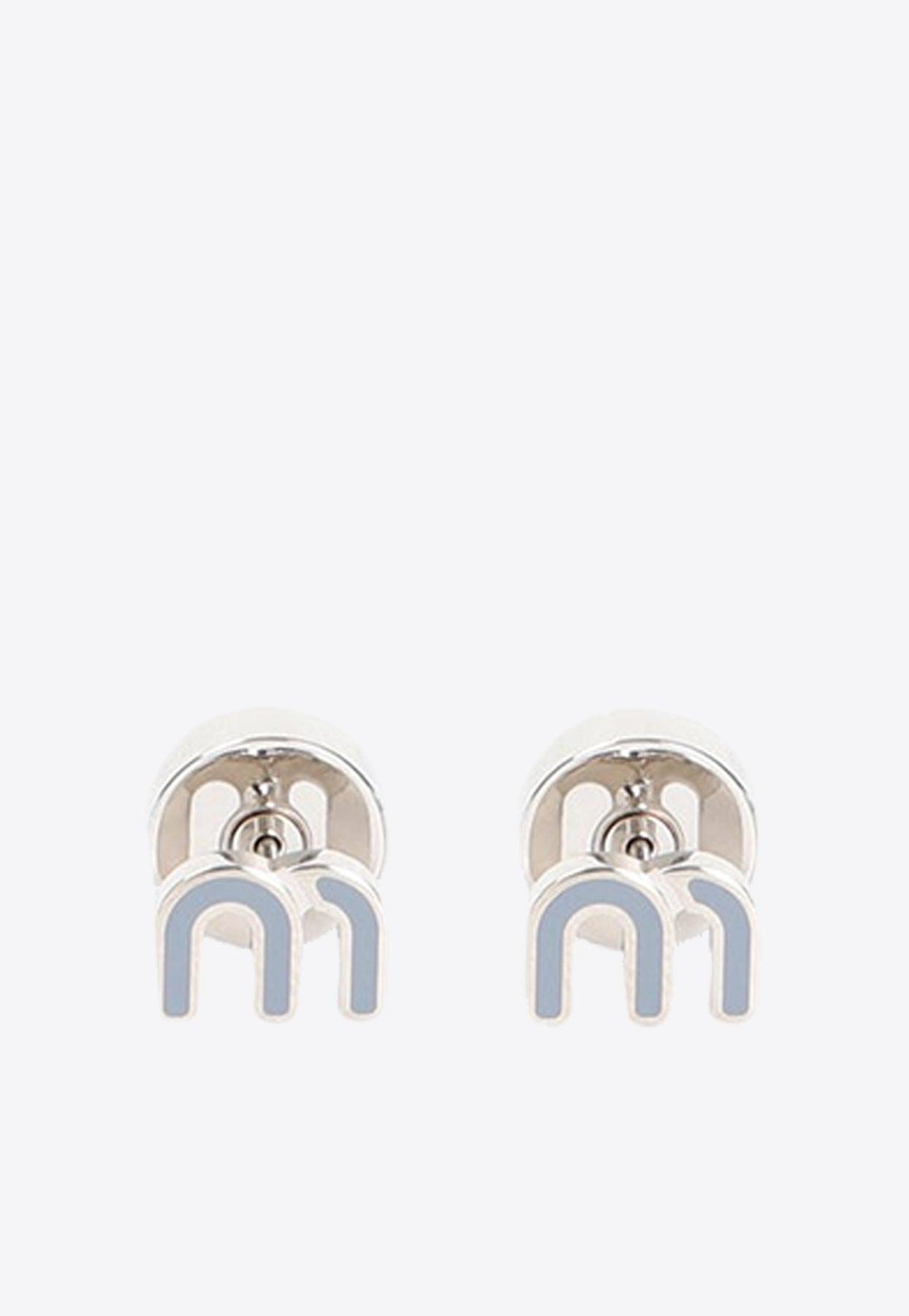 Miu Miu Logo Stud Earrings in White | Lyst