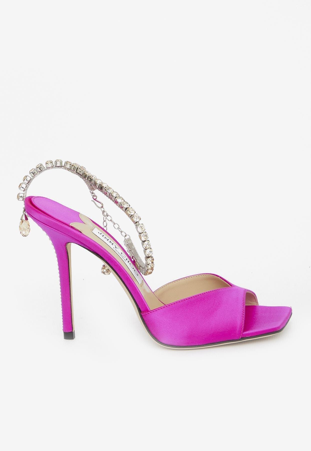 Jimmy Choo Saeda 100 Crystal-embellished Satin Sandals in Pink | Lyst