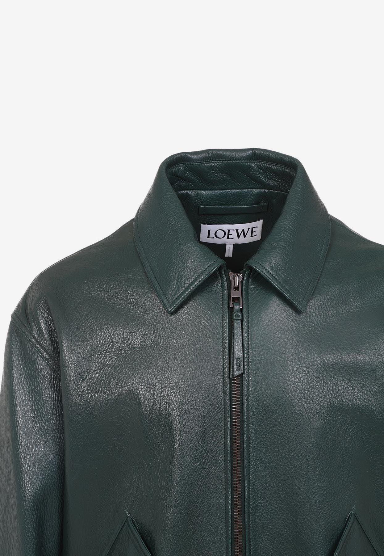 Retro 80's Leather Jacket: 80s -Loewe- Mens loden green