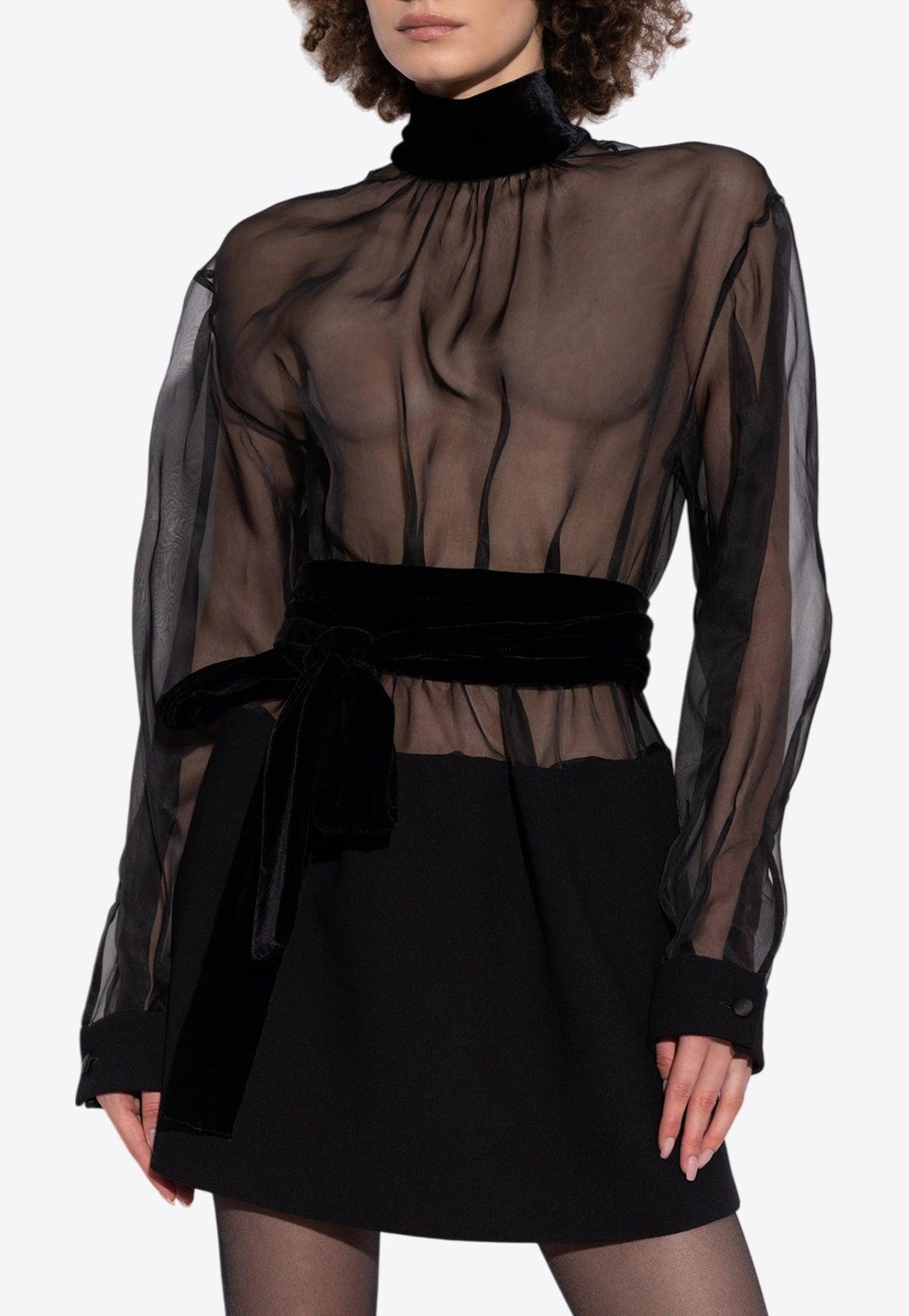 【送料&関税込】Dolce & Gabbana Black Organza Mini Dress Dolce & Gabbana Wool Crepe And Organza Mini Dress in Black