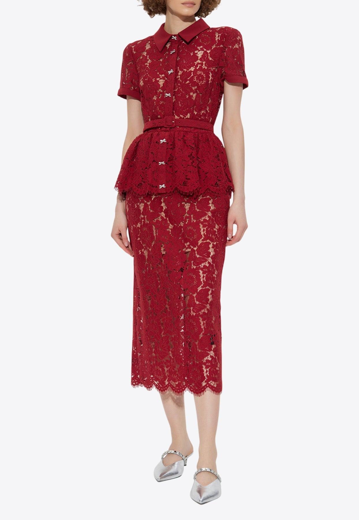 red lace peplum dress Audrey peplum lace midi dress in red - Simkhai