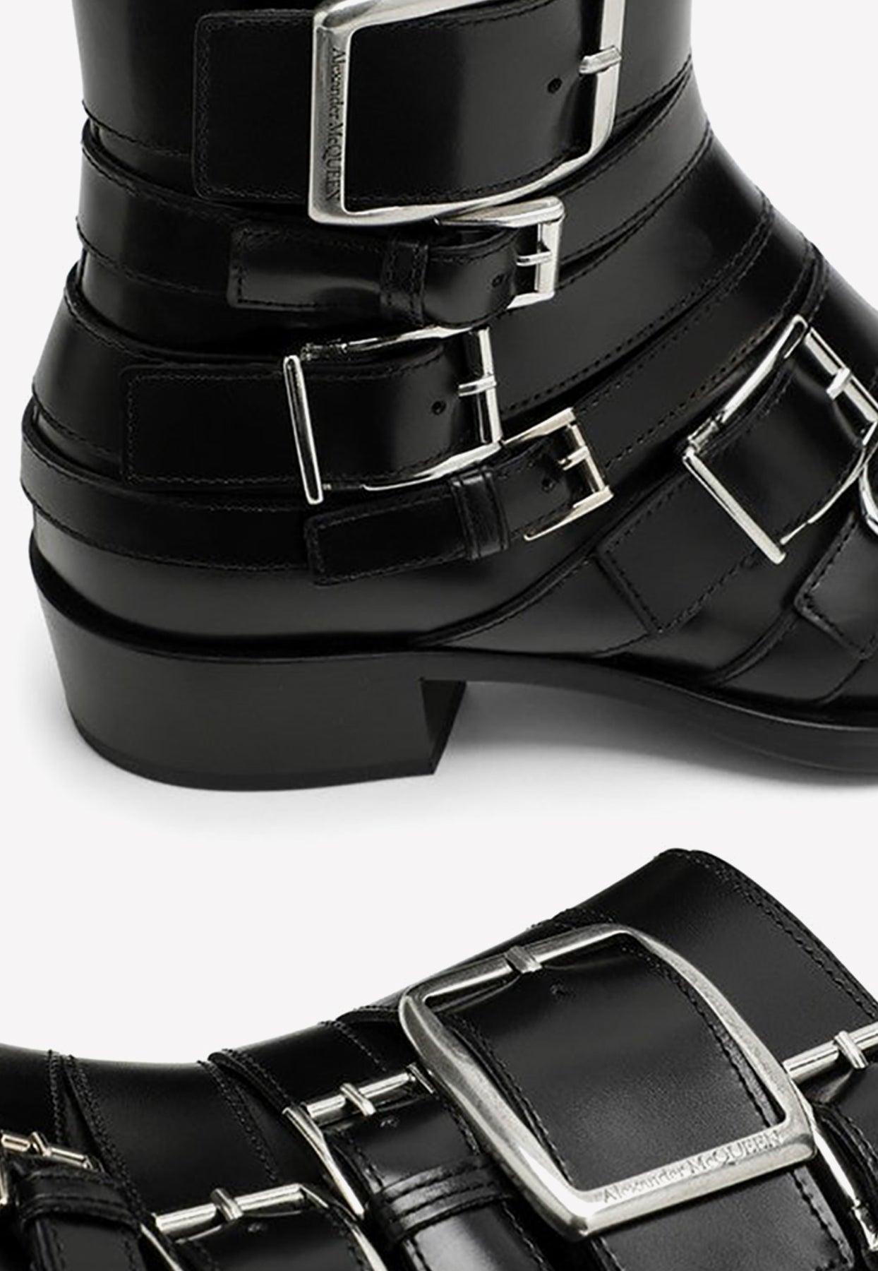 Alexander McQueen 'Punk' Ankle Boots Black Silver