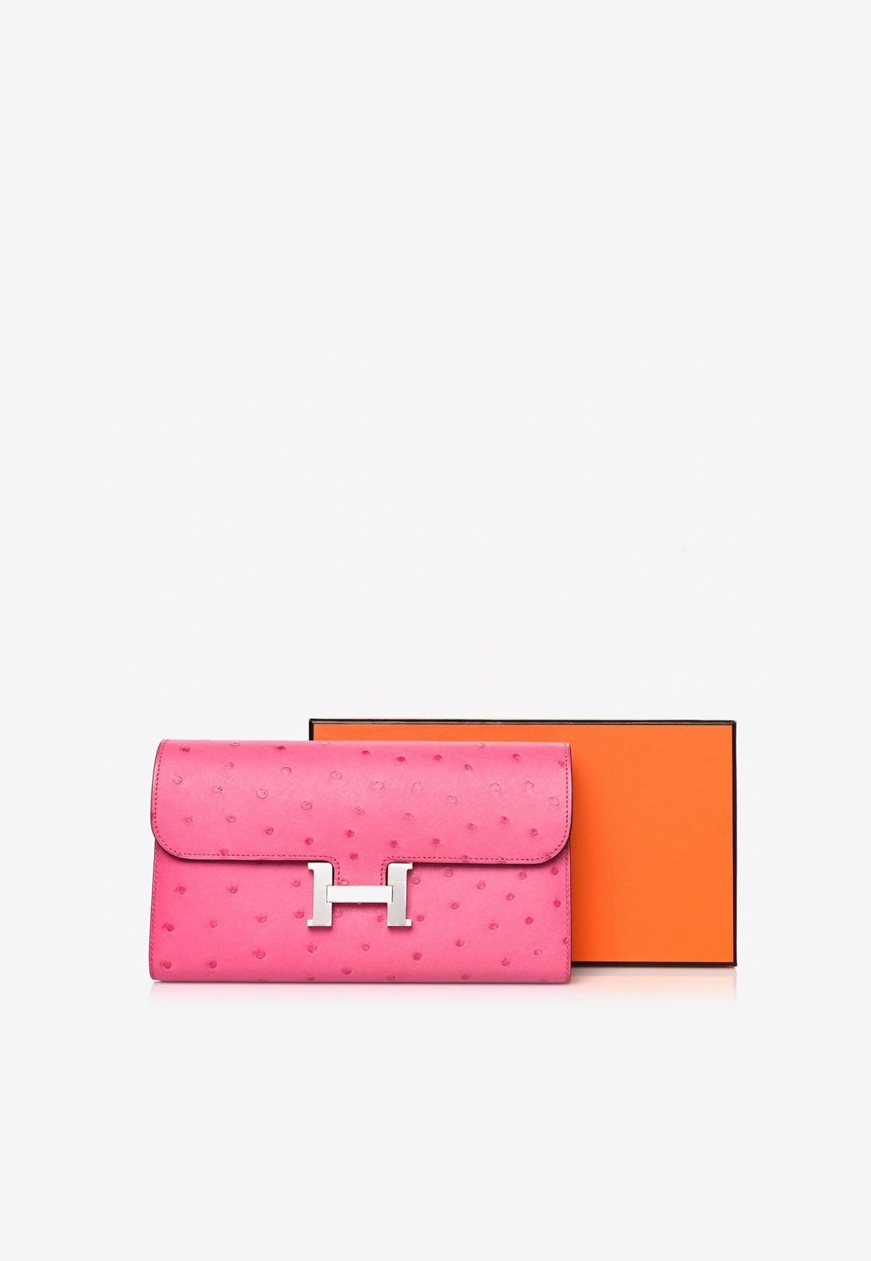 Hermès Constance Long Wallet In Rose Tyrien Ostrich in Pink