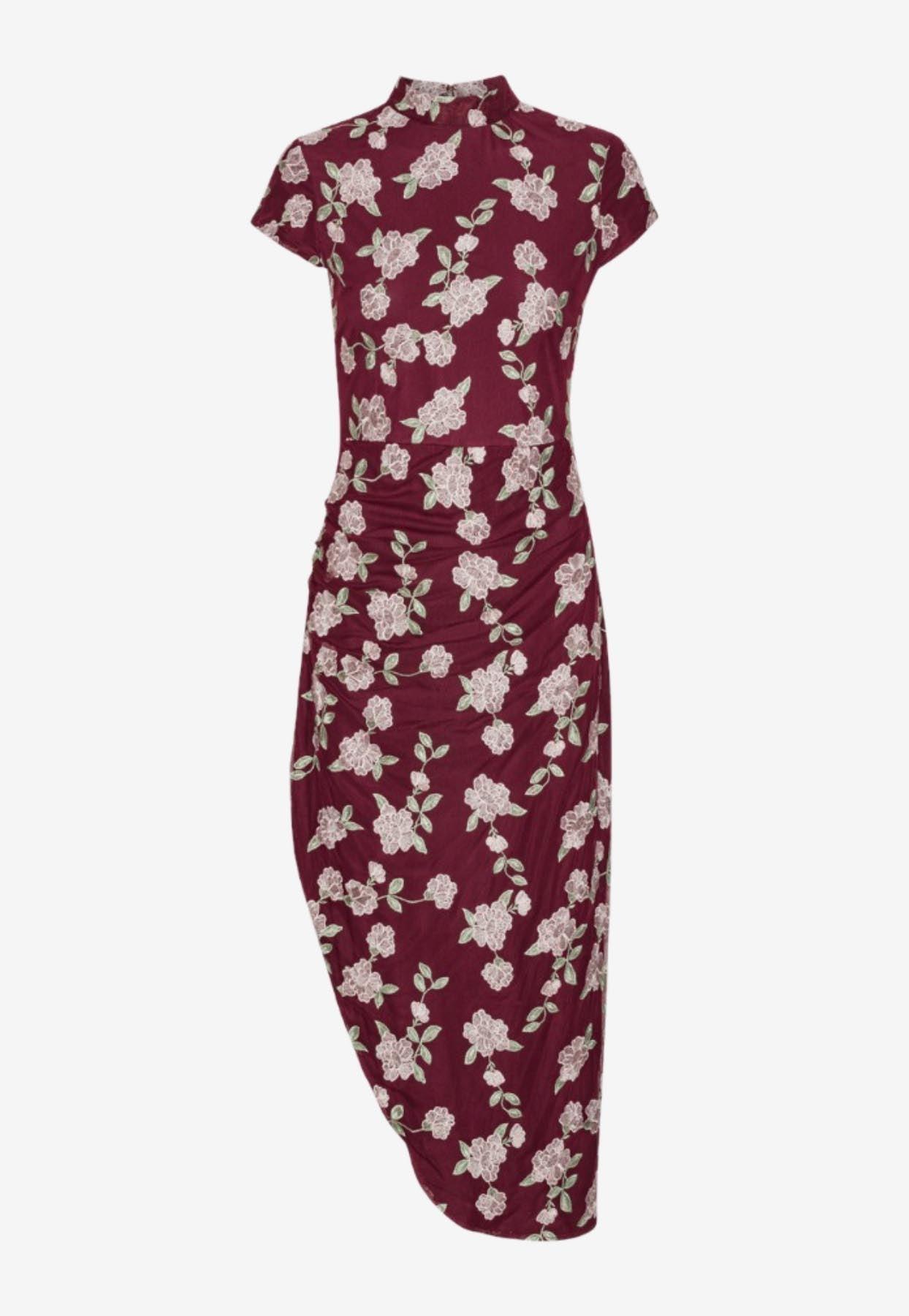 rotate birger christensen asymmetric appliqué midi dress Floral in Red Pink Birthday Dres | button details Dress Size:10