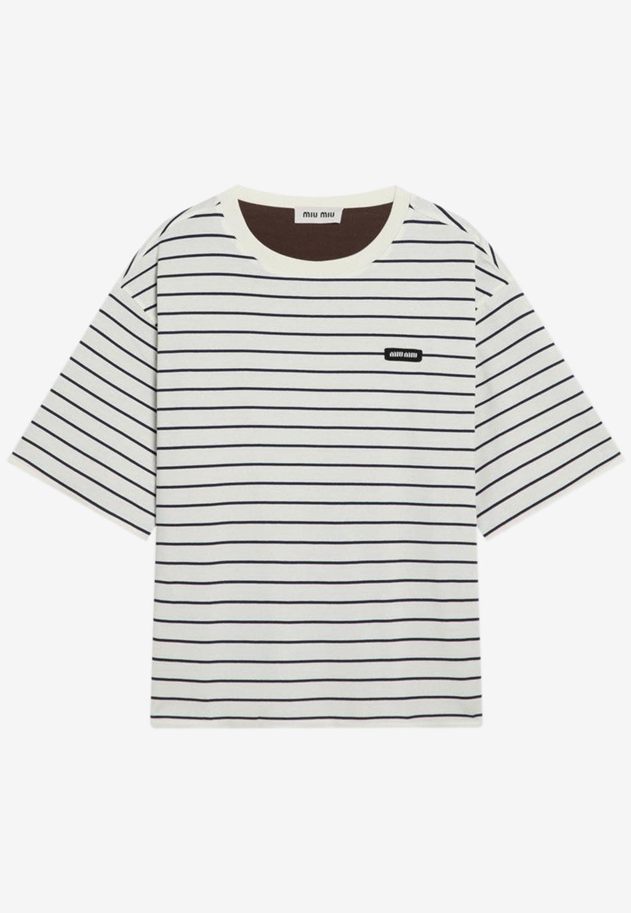 Tシャツ・カットソー Miu Miu Cropped Polo T-Shirt With Horizontal Stripes 23558427_53524720_600.jpg