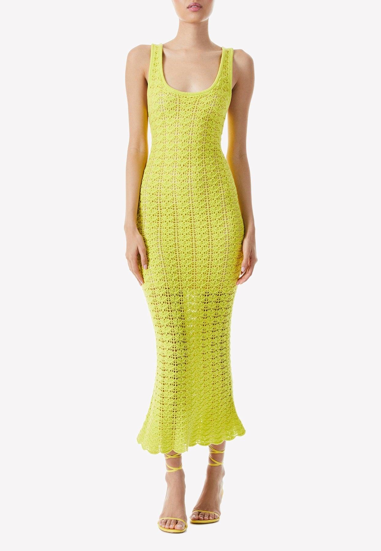 Alice + Olivia Veronique Crochet Tank Midi Dress in Yellow | Lyst UK