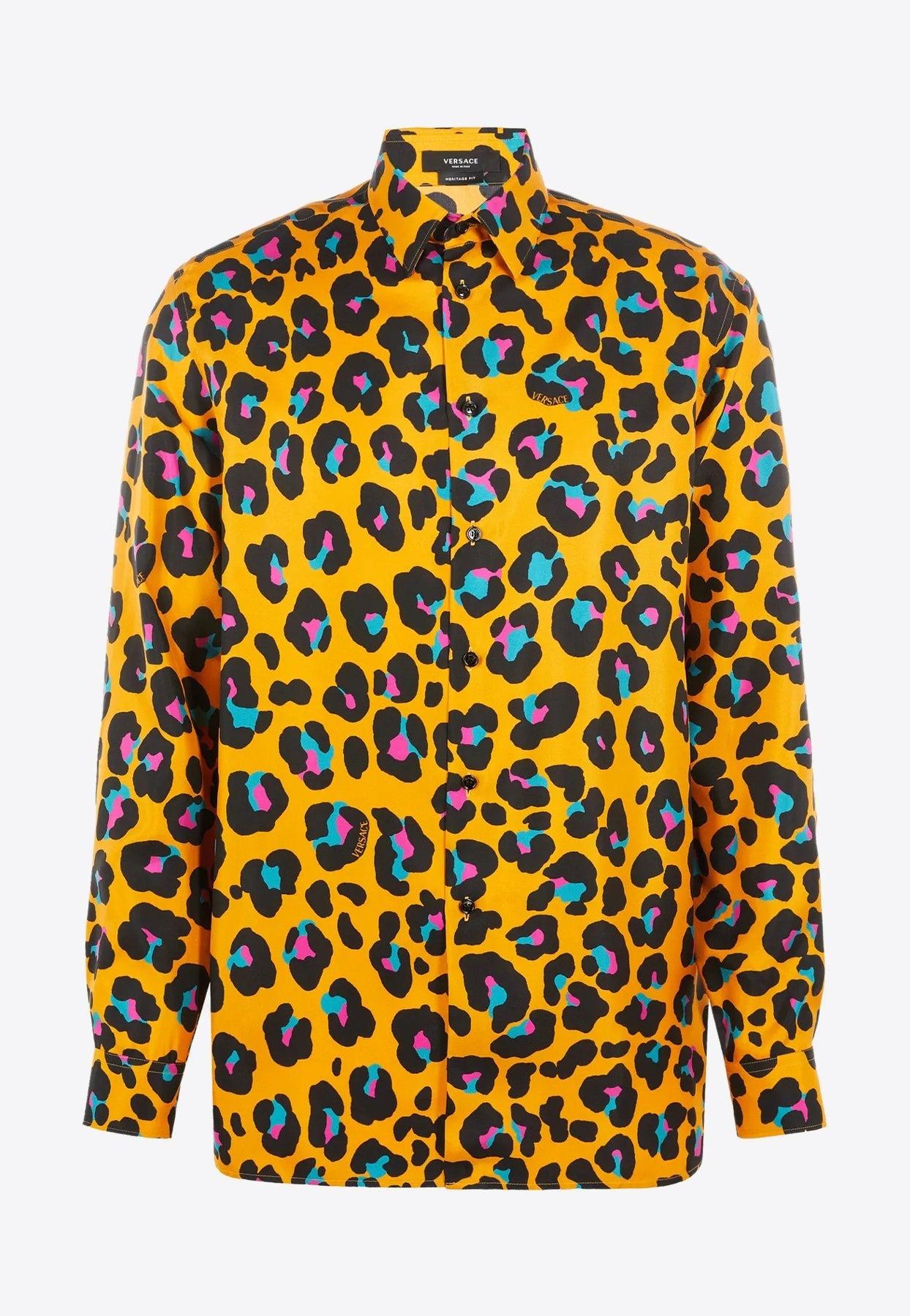 Versace Daisy Leopard Print Silk Shirt in Yellow for Men | Lyst Canada