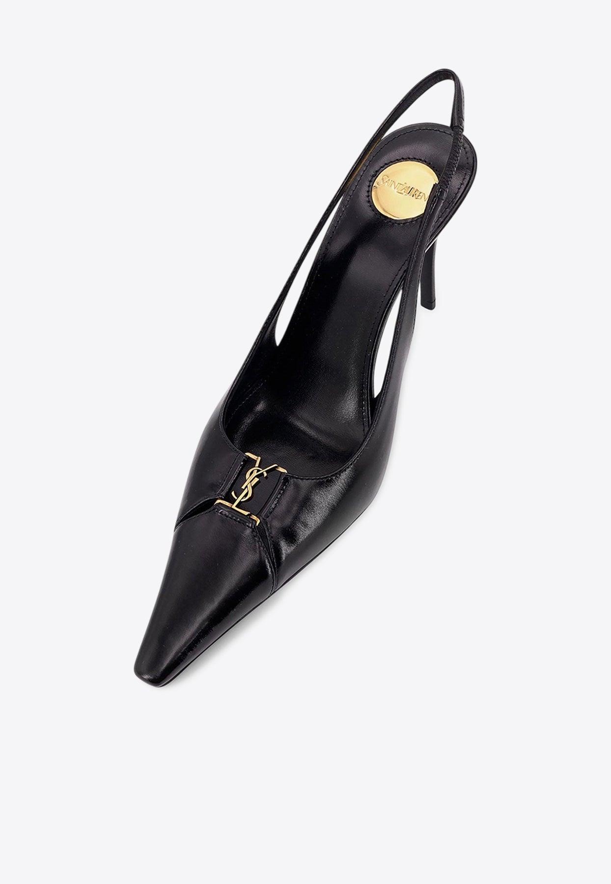 Saint Laurent Babylone 80 Leather Slingback Heels in Black