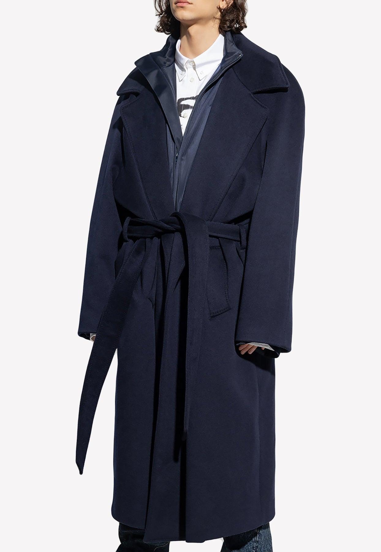 Balenciaga Oversized Cashmere Belted Coat in Blue for Men | Lyst