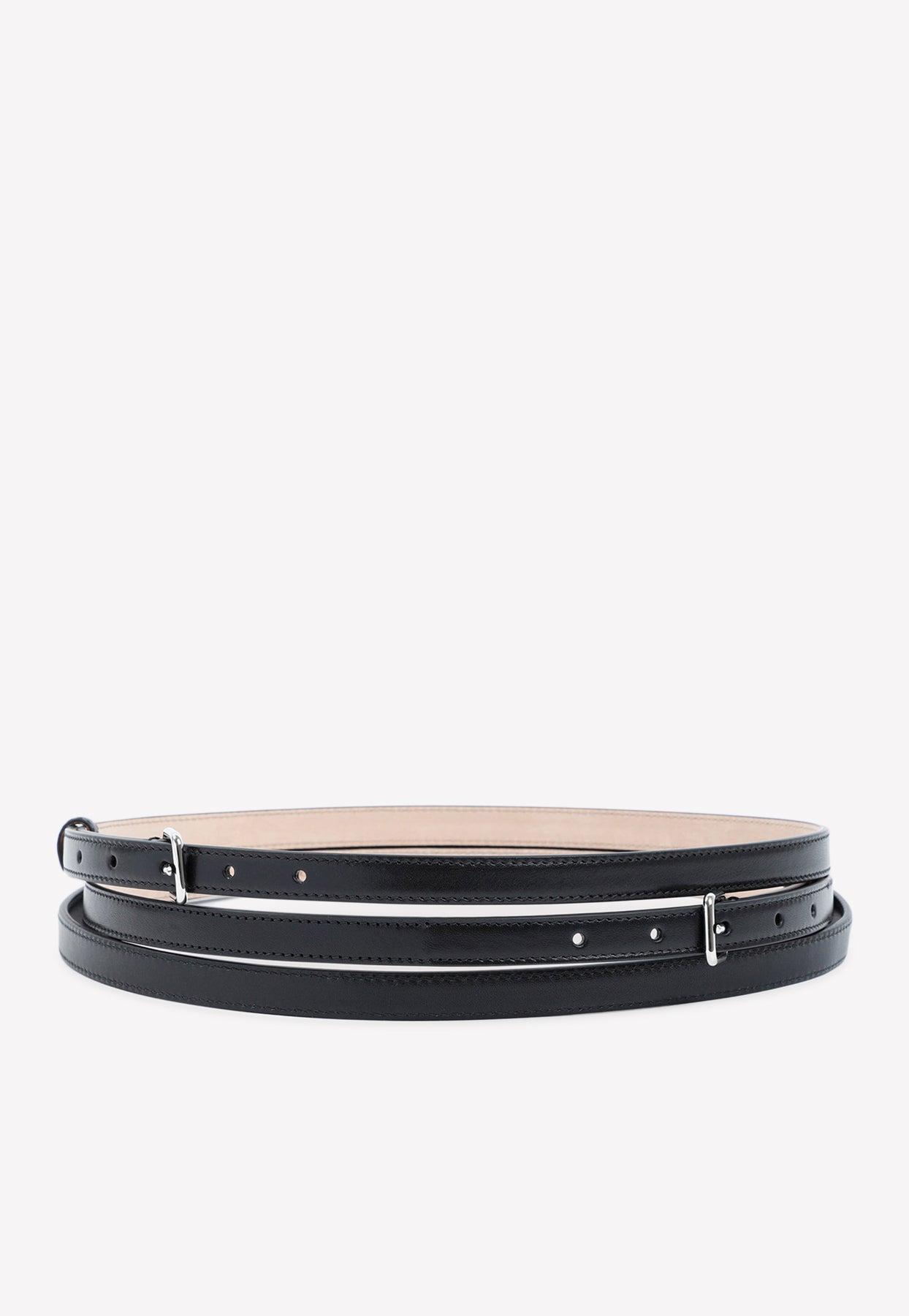Alexander McQueen 1.5cm Thin Molten Ecolux Leather Belt in Black White Womens Belts Alexander McQueen Belts 