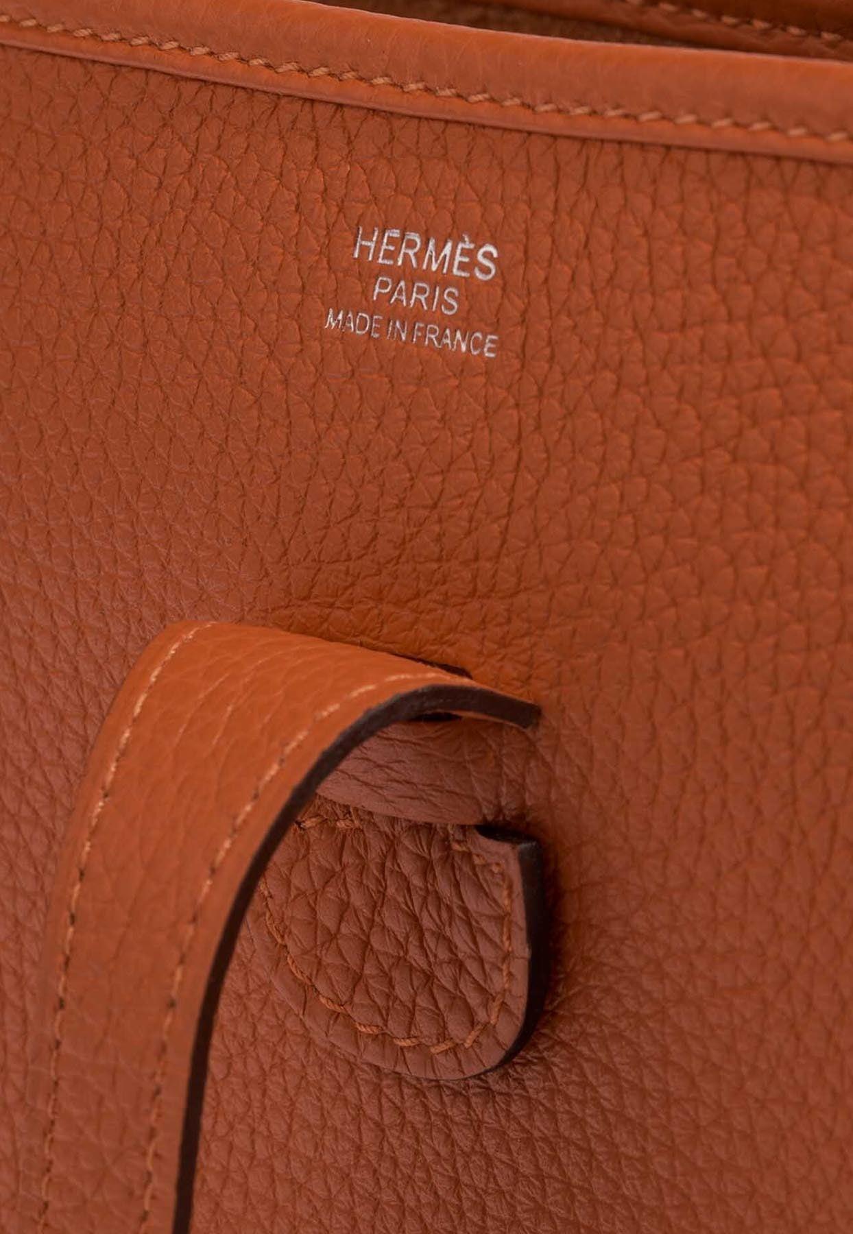 HERMES Gold cognac Hunt leather EVELYNE 29 SELLIER Bag Palladium