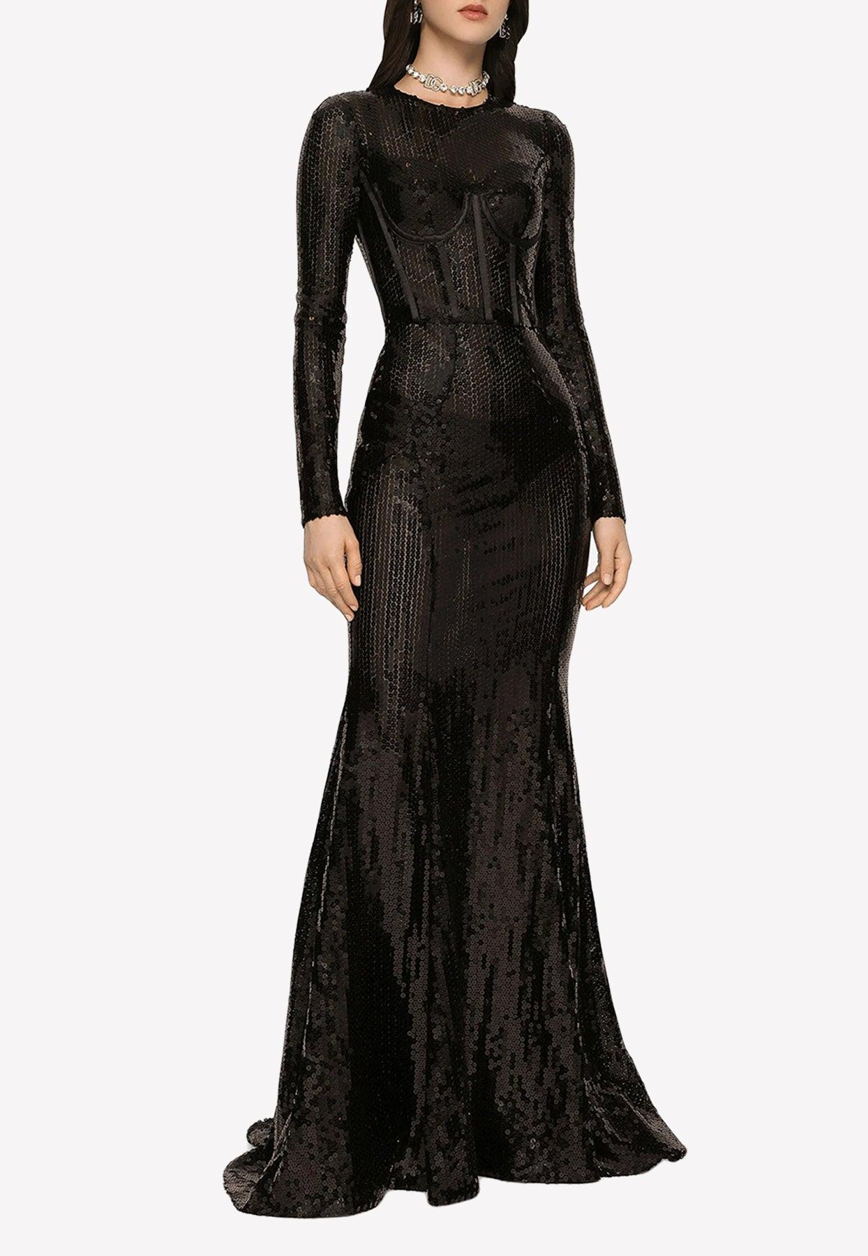 Dolce & Gabbana Sequin Embellished Gown in Black | Lyst