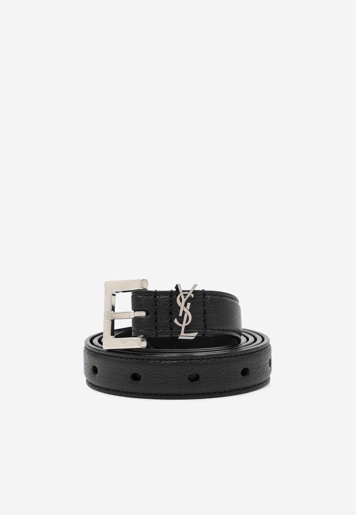 Saint Laurent Logo Thin Leather Belt in Black for Men | Lyst