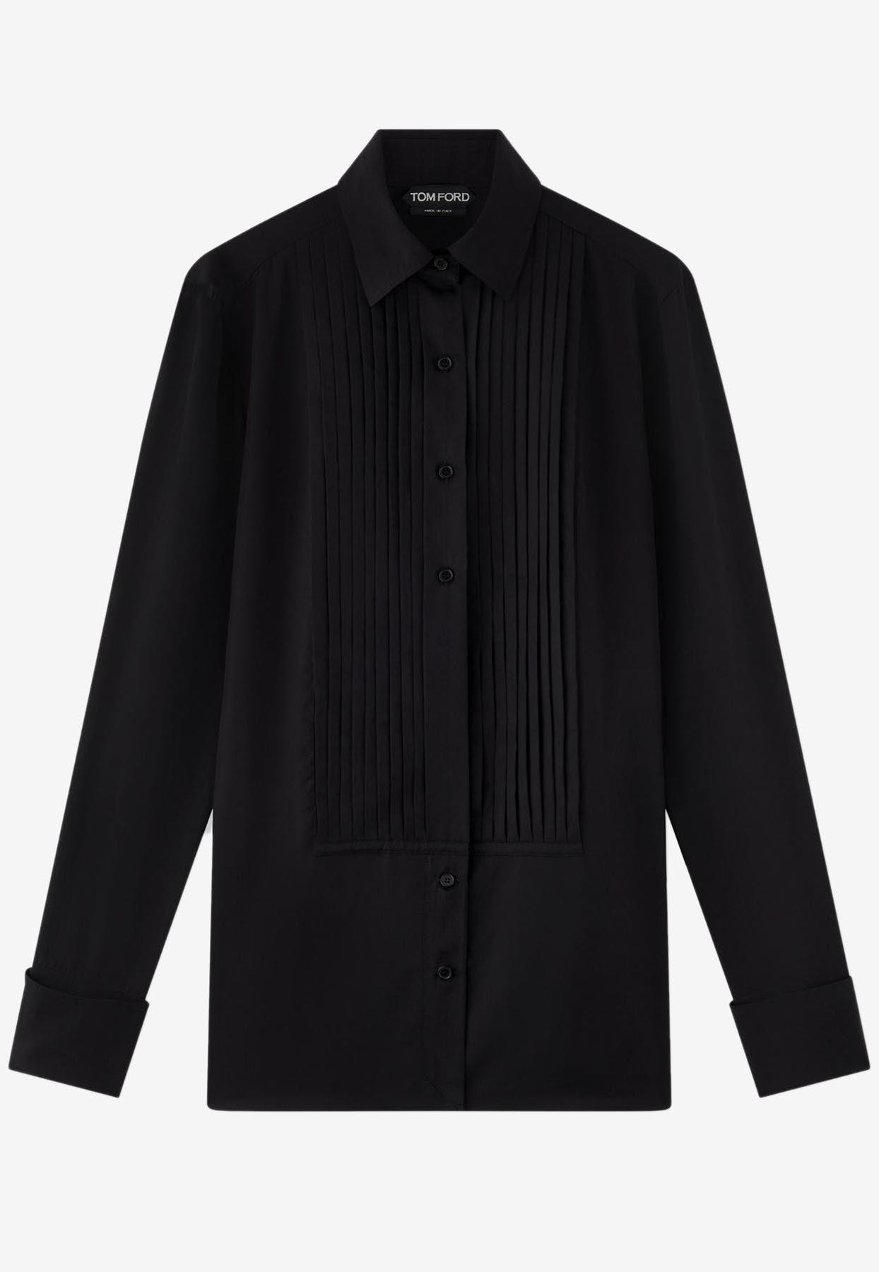 Tom Ford Plastron Pleated Shirt In Lyocell And Silk in Black | Lyst UK