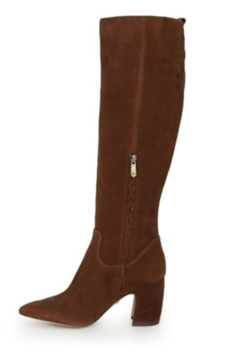 hai serpent snake print leather tall block heel boots