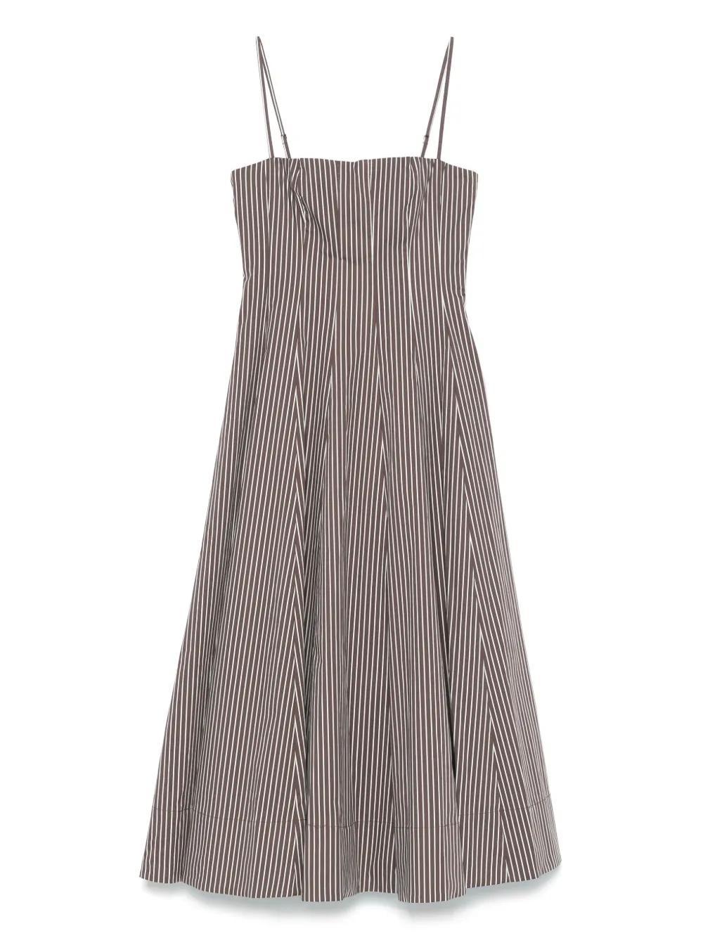 knee length dresses for ladies STAUD, Wylie Dress in Dark Oak Micro Stripe, Size 12 main image 1