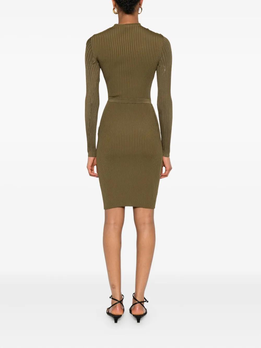 Self-Portrait Ribbed Knit Mini Dress With Cut-Outs in Green | Lyst
