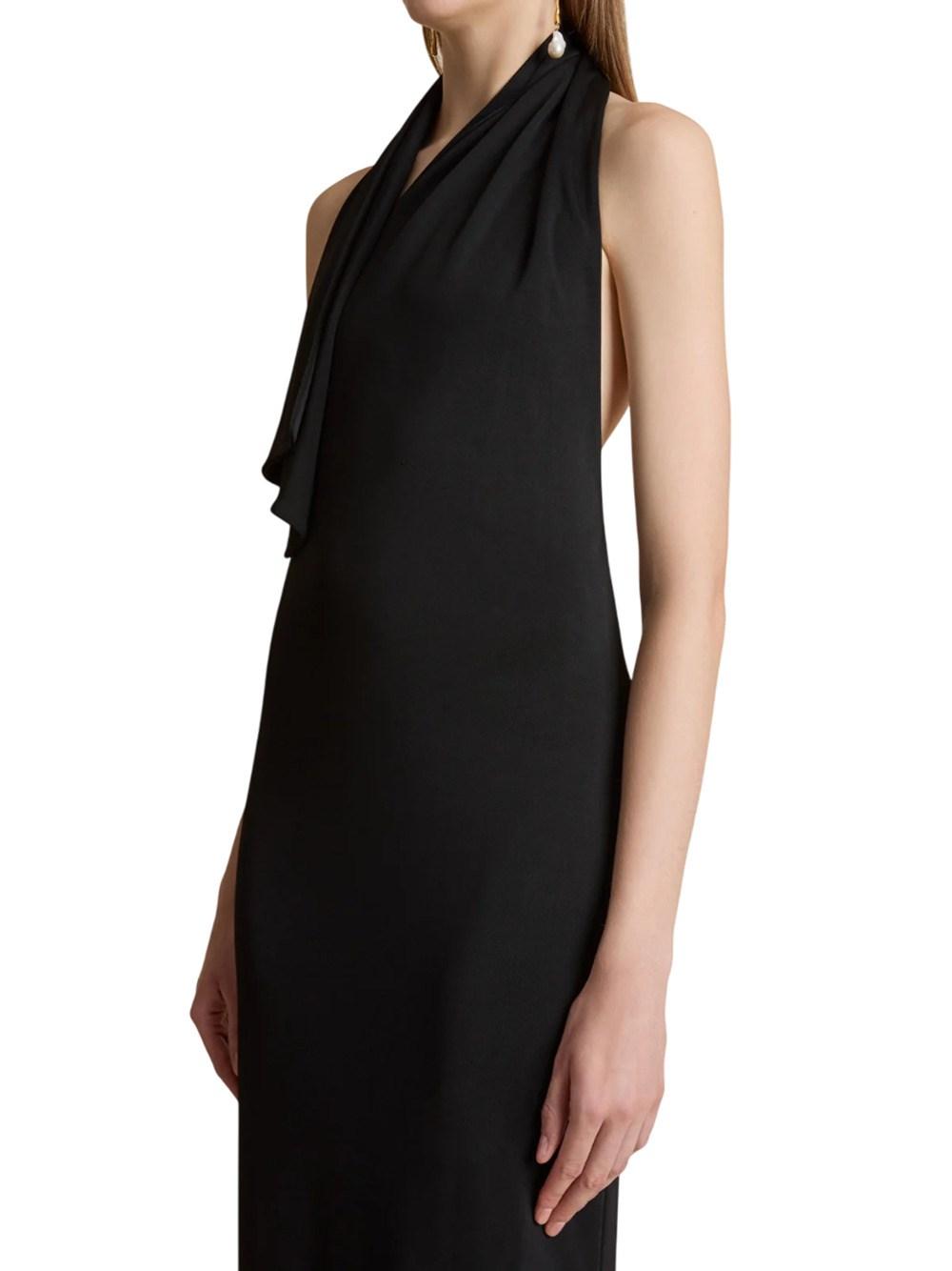 パーティードレス Khaite Integrated Scarf Detail Black Dress KHAITE Elegant Mini Dress With Integrated Scarf in Black | Lyst