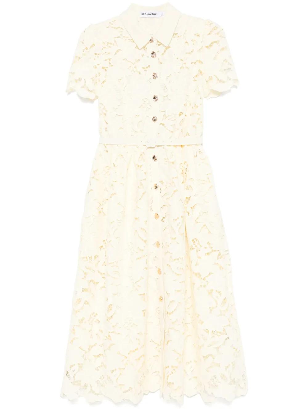 Self-Portrait Lace Collared Midi Dress in Natural | Lyst