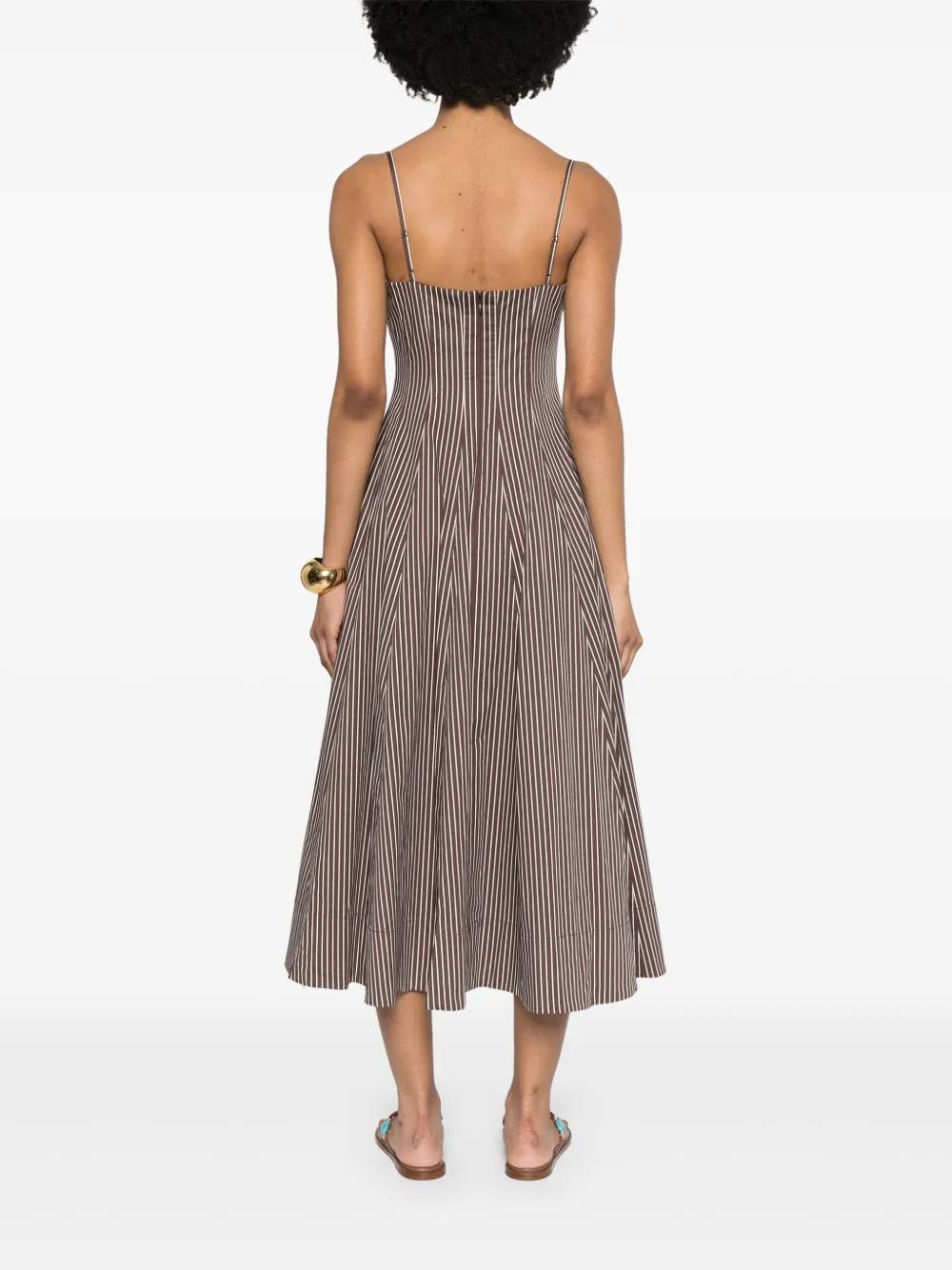 staud brown striped dress Wylie Midi Striped Stretch Cotton Dress Staud