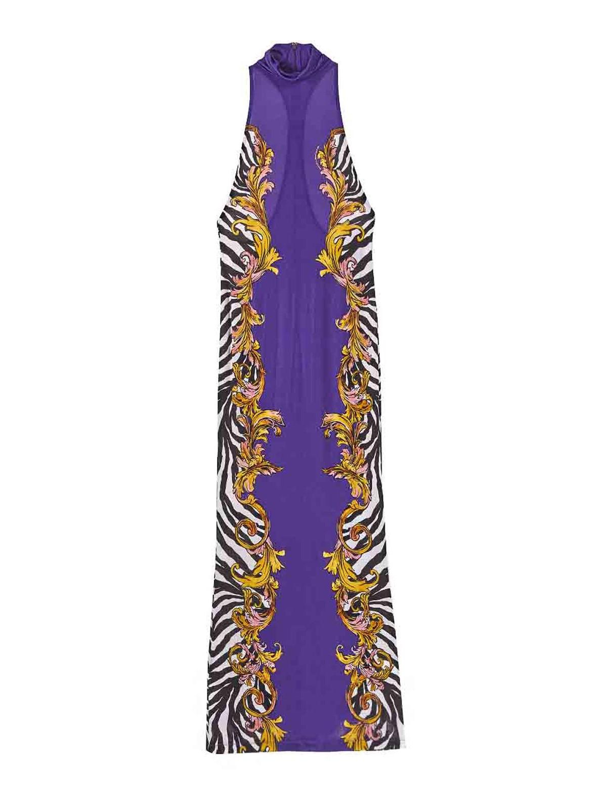 ワンピース VERSACE JEANS COUTURE Woman Dress Violet 78HAO9P4ES141 322 Versace Jeans Couture One-shoulder Asymmetric Hem Metallic