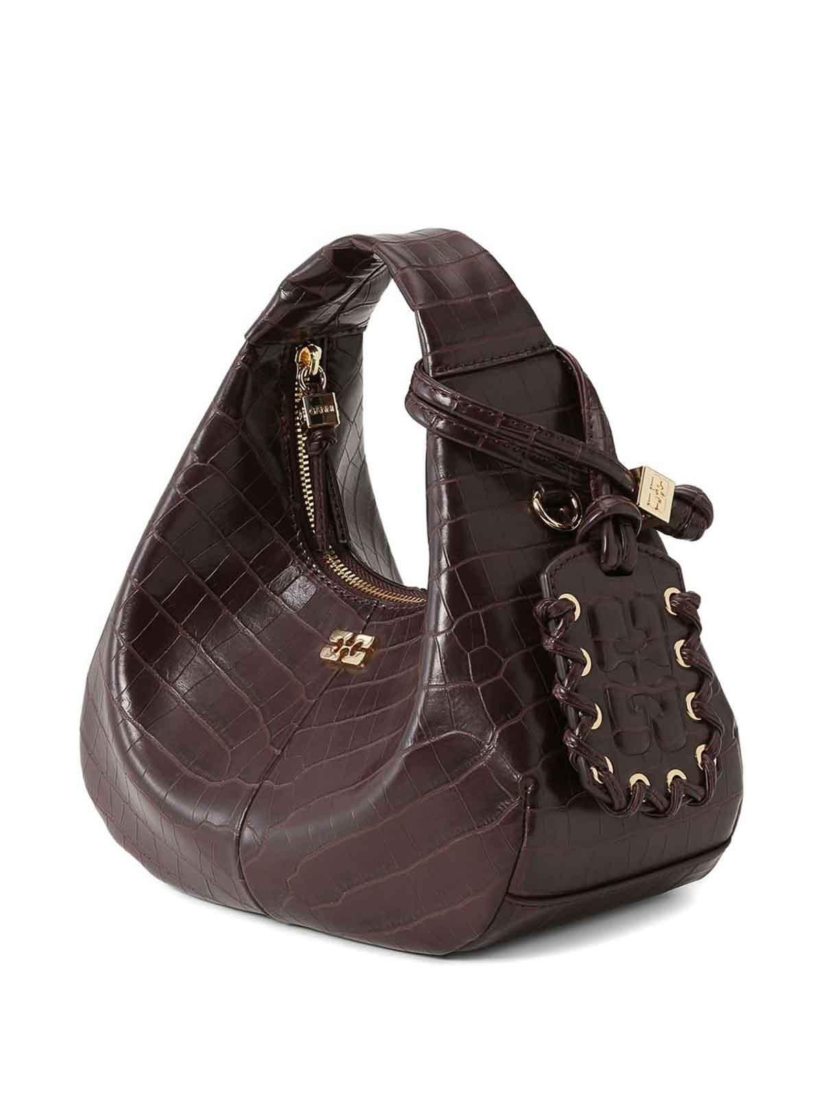 ショルダーバッグ GANNI Brown Croco Mini Hobo Bag Chocolate Fondant Brown Croco Mini Hobo Bag | GANNI US