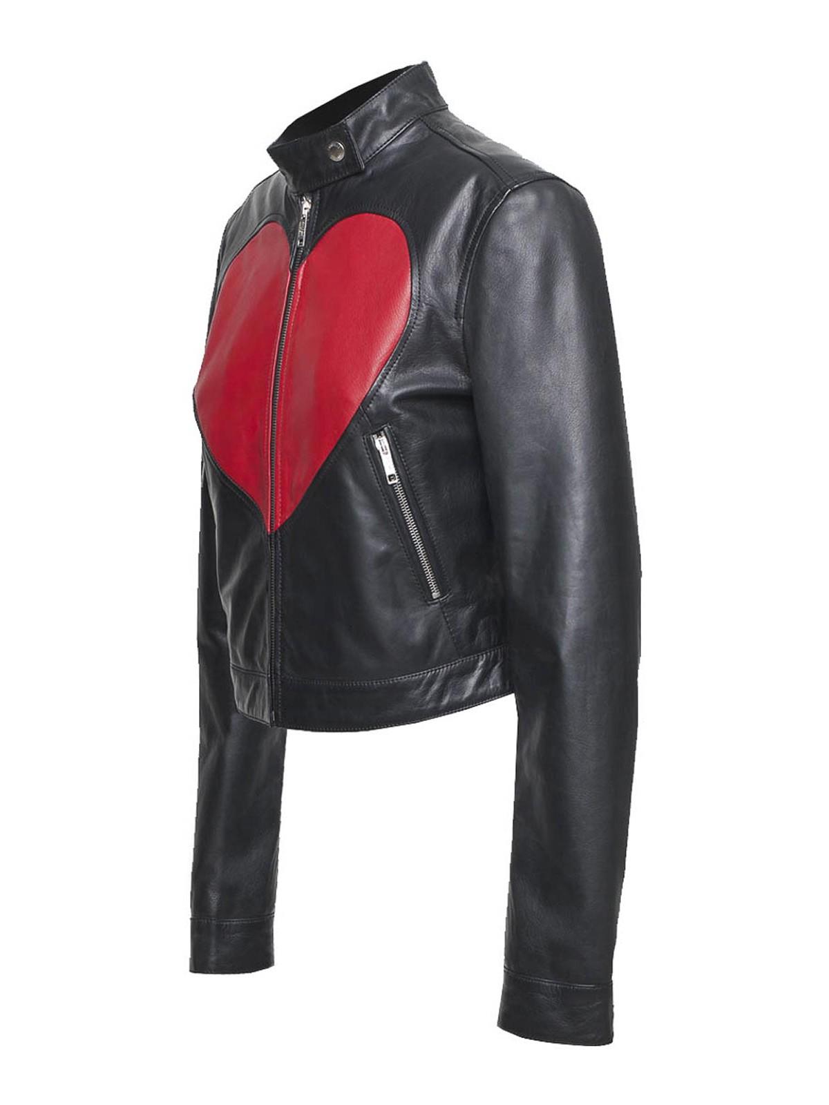 【関税込み】Moschino ブラック Heart Buttons レザージャケット Black Gold Heart Buttons Jacket by Moschino on Sale