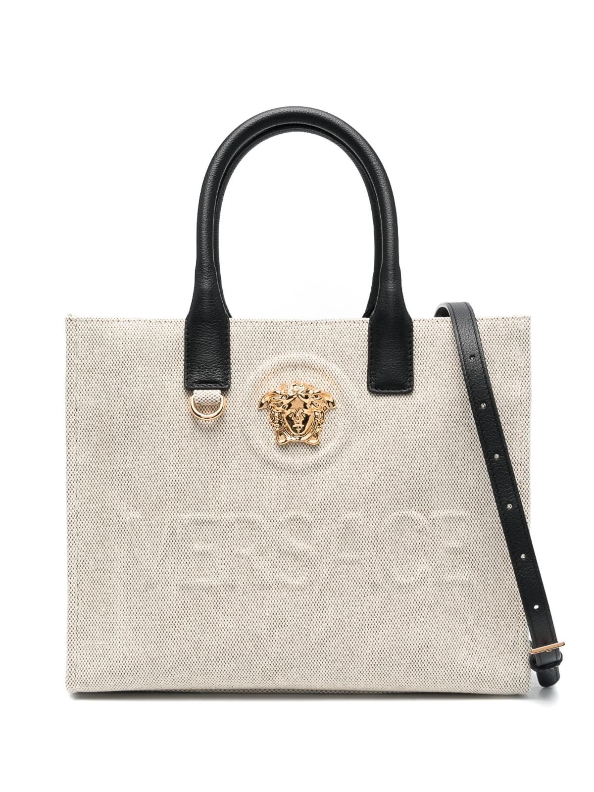 Versace La Medusa Canvas Leather Tote in Natural Lyst UK