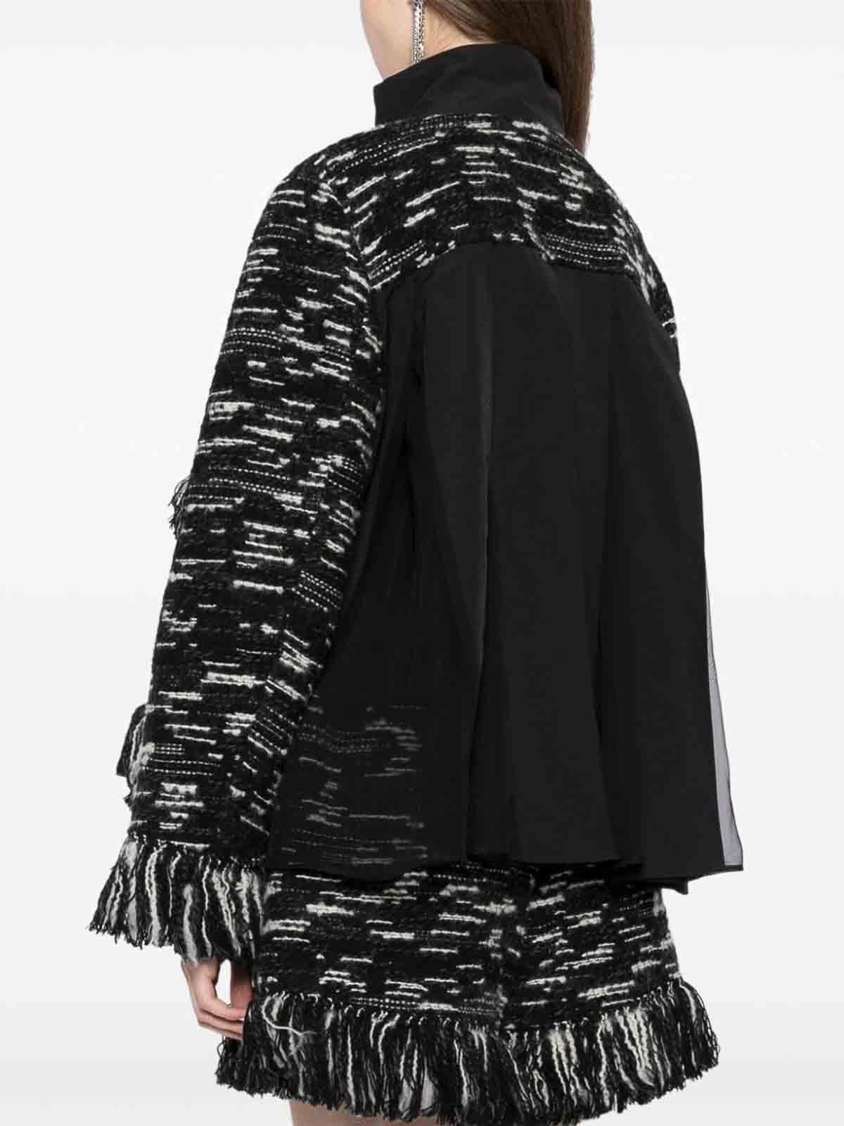 sacai 国内買付 Tweed x Grosgrain Blouson Sacai Tweed X Grosgrain Blouson in Black | Lyst