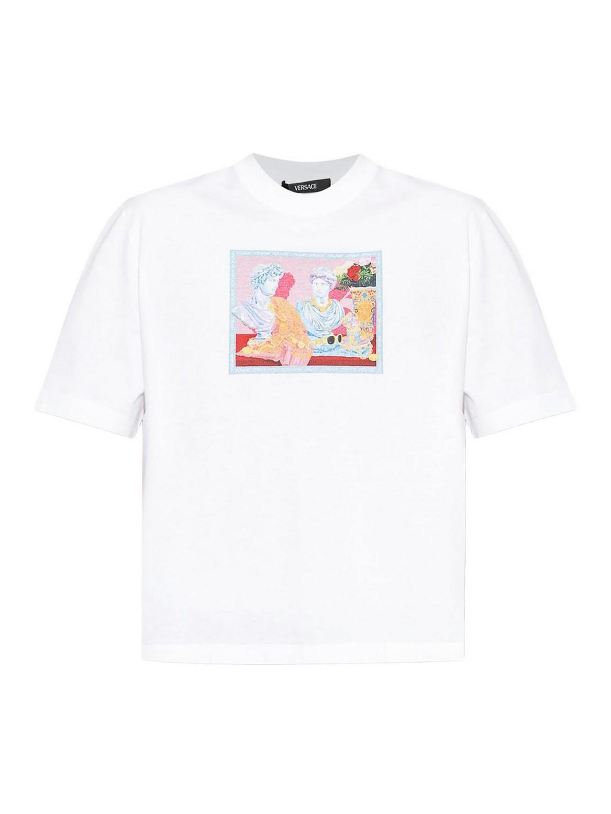 VERSACE｜SHORT-SLEEVED ROUND NECK T-SHIRTS (1014237 1A10 Versace T-shirt with print | Men's Clothing | Vitkac