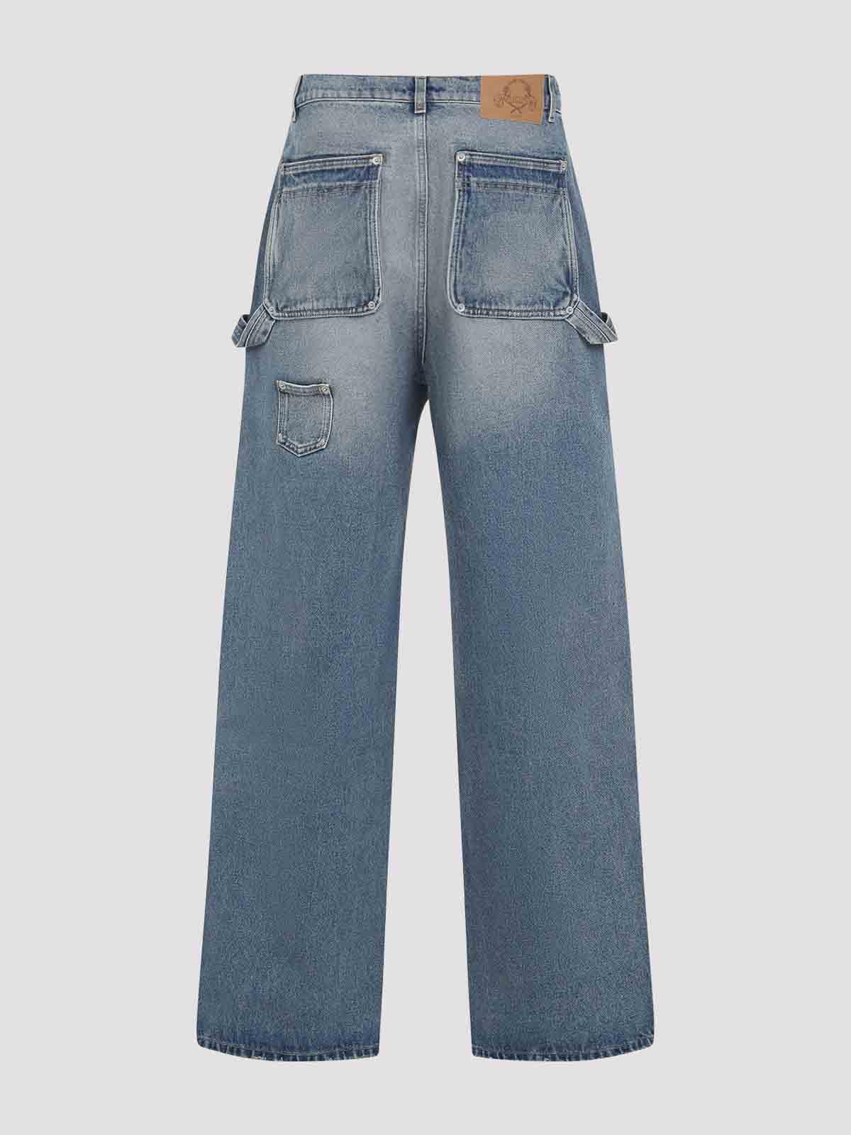 デニム・ジーパン Moschino Jeans Wide Leg Moschino Low Waist Wide Leg Jeans In Blue - 50% Off
