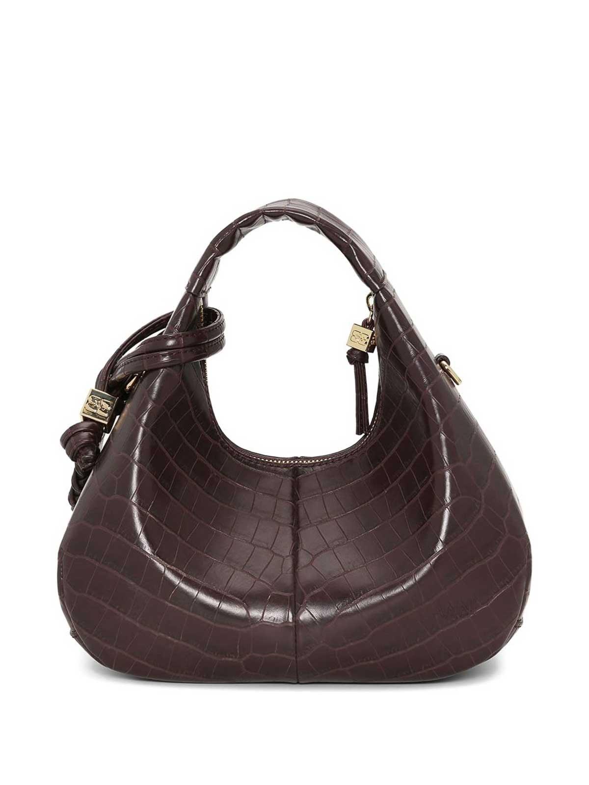 Ganni Croco Hobo Mini Bag in Brown | Lyst