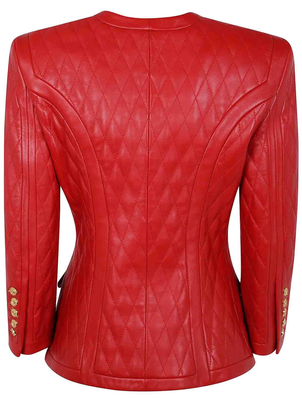 ジャケット BALMAIN SD TO SD 2 PKTS LAMBSKIN QUILTED JACKET Balmain Women Sd To Sd 2 Pkts Lambskin Quilted Jacket In Red