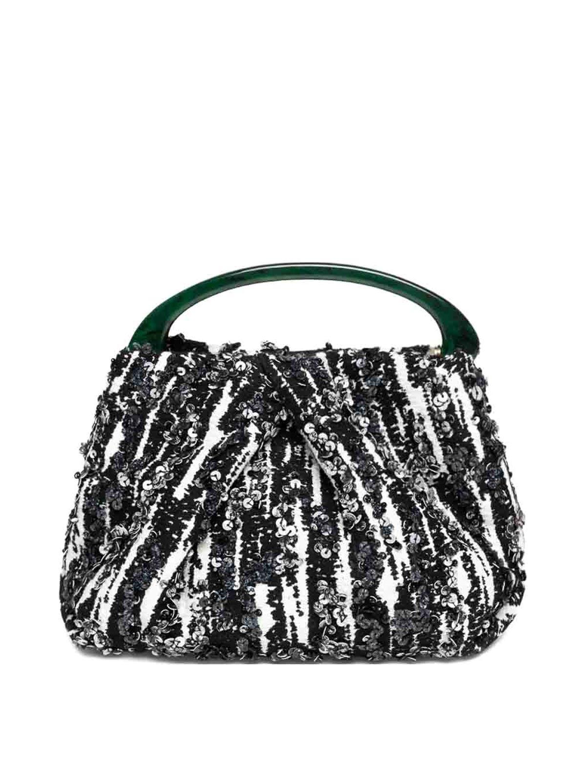 Dries Van Noten Small Pleated Jacquard Bag With Resin Handle in