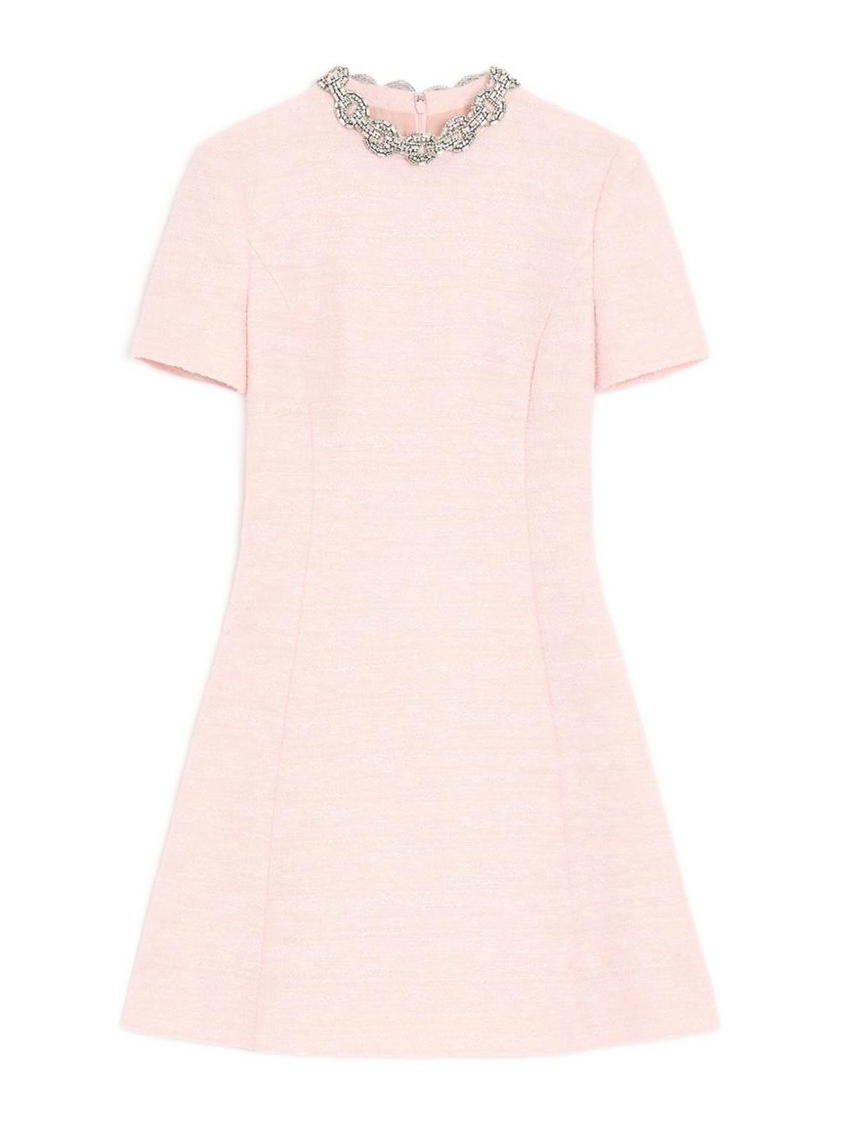 pink tweed pinafore dress Phi Clothing