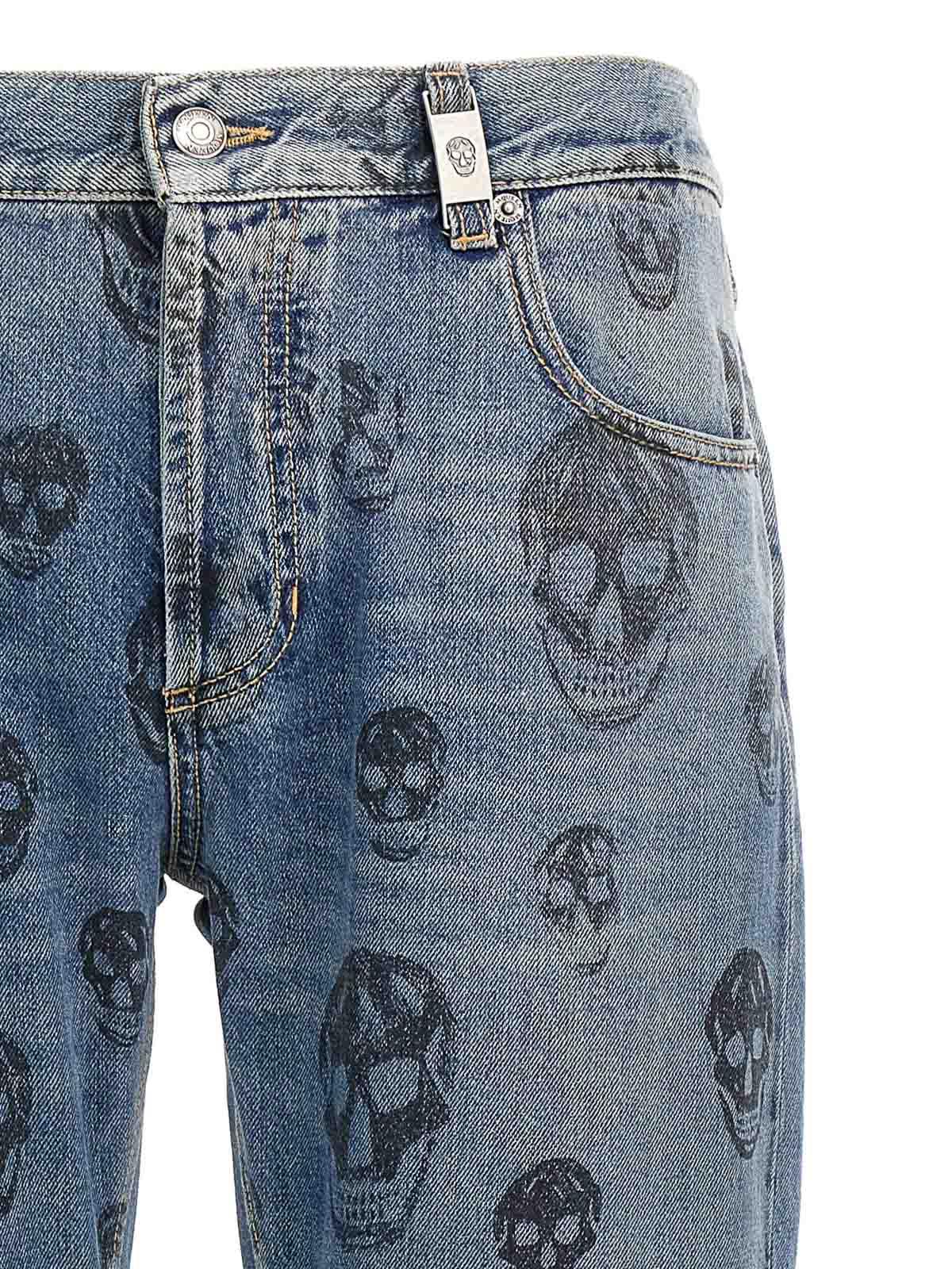 McQueen Skull Print Jeans in Blue for Men | Lyst