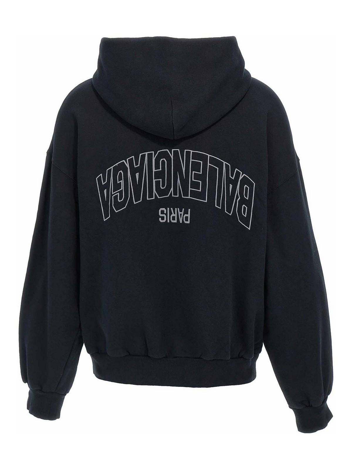 【BALENCIAGA】Flipped Uni ジップアップ Hoodie ブラック Flipped Uni Zip-up Hoodie Regular Fit in Black Faded