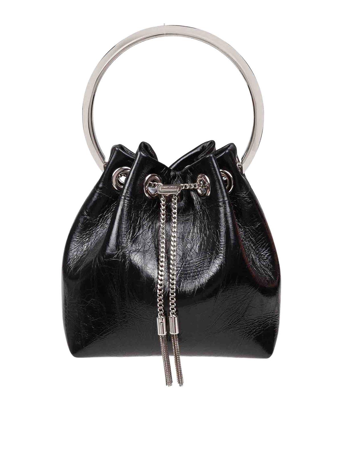 ハンドバッグ BON BON LEATHER HANDBAG Bon Bon | Biker Leather Black Bag With Pearl Closure | JIMMY