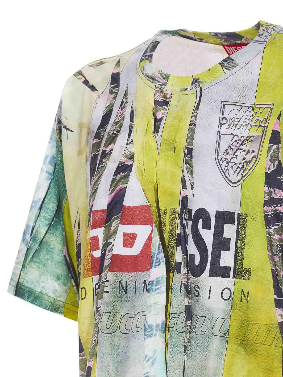 【送料&関税込】Diesel Logo Trompe Loeil Cracked Print T-shi Men's T-shirt with trompe l'oeil cracked print | Multicolor