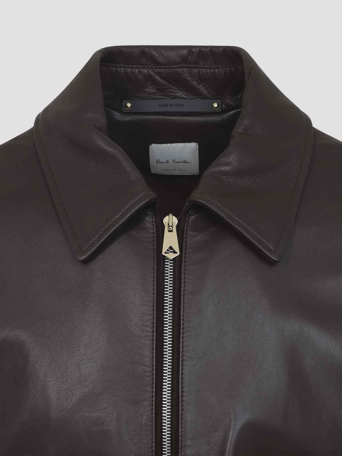 ジャケット・アウター Paul Smith cut-off leather jacket riri Paul Smith - Leather Blouson Jacket - Brown Paul Smith