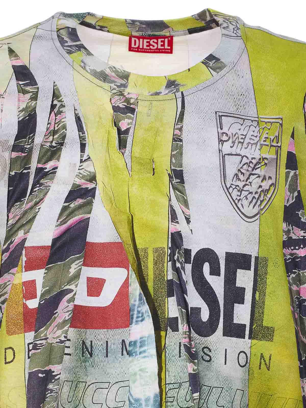 DIESEL Trompe Loeil Cracked Print T-Shirt in Green for Men