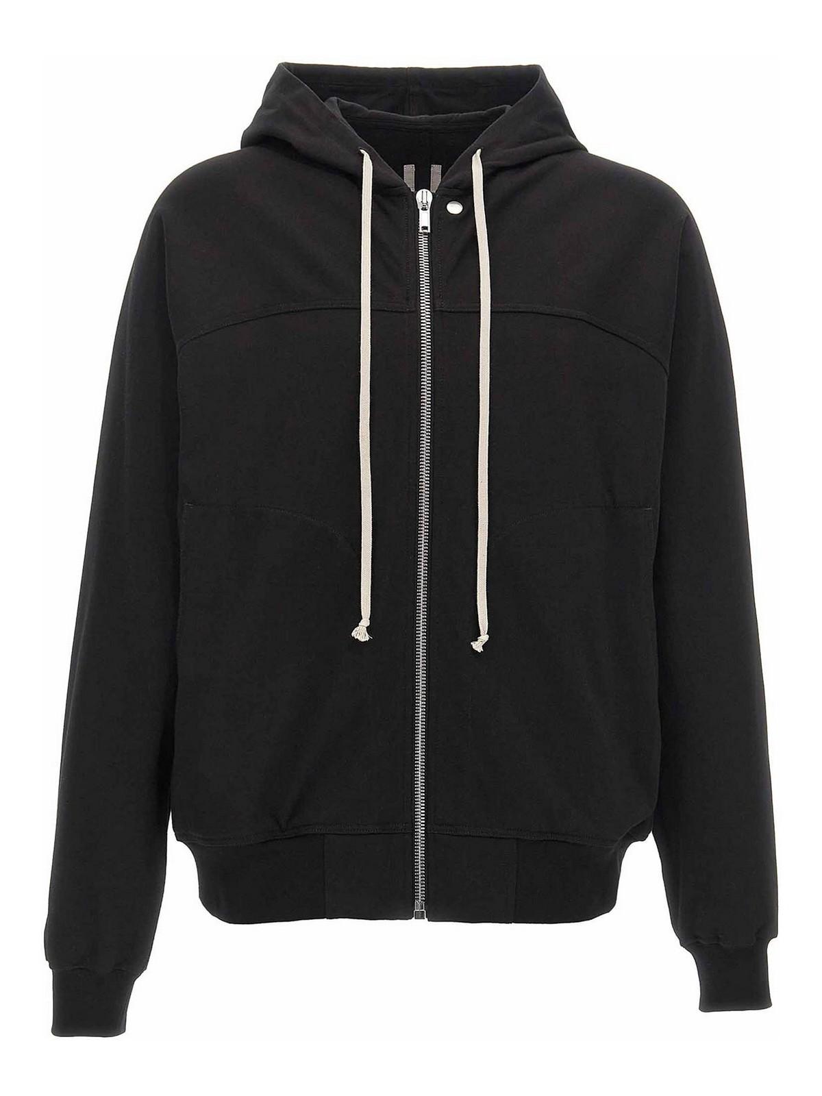 Rick Owens Zip-Up Drawstring Hoodie in Black for Men | Lyst