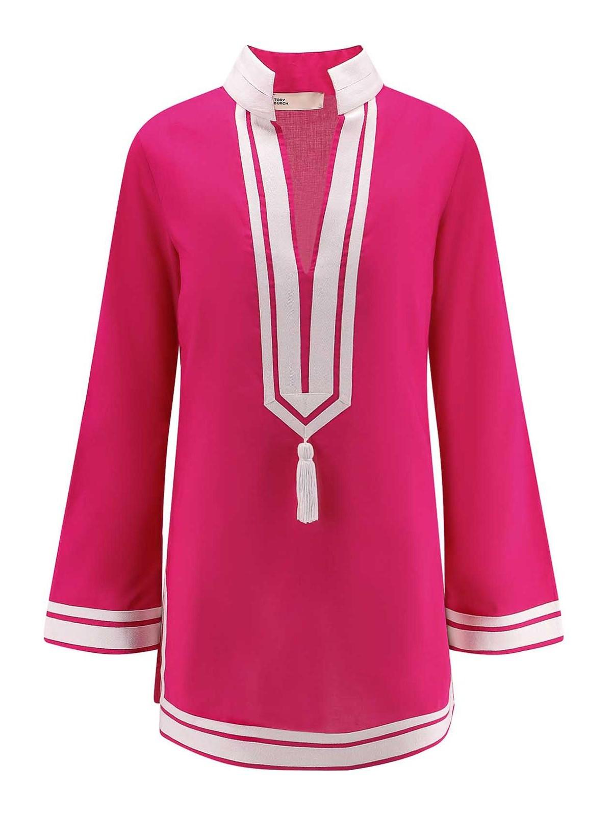 white dress embroidered flowers Embroidered Pinstripe Tunic