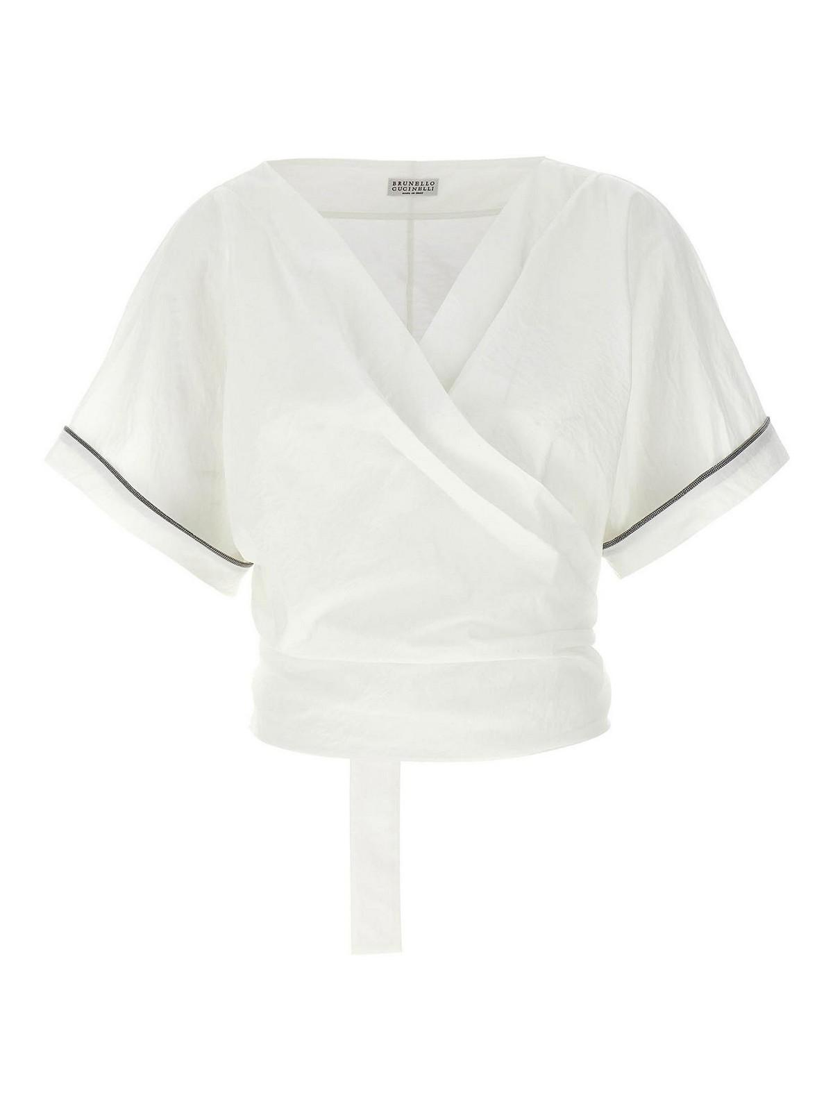Brunello Cucinelli｜SHORT-SLEEVED V-NECK (M0T18BD222 C94 Brunello Cucinelli Women's V-Neck Short Sleeve Top | A.K. Rikk's