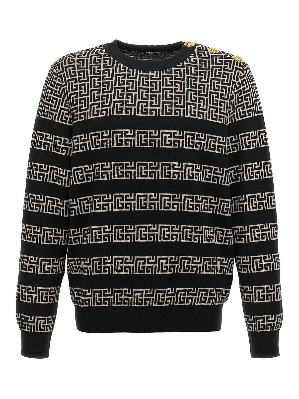Balmain Monogrammed Sweater in Grey for Men Lyst UK